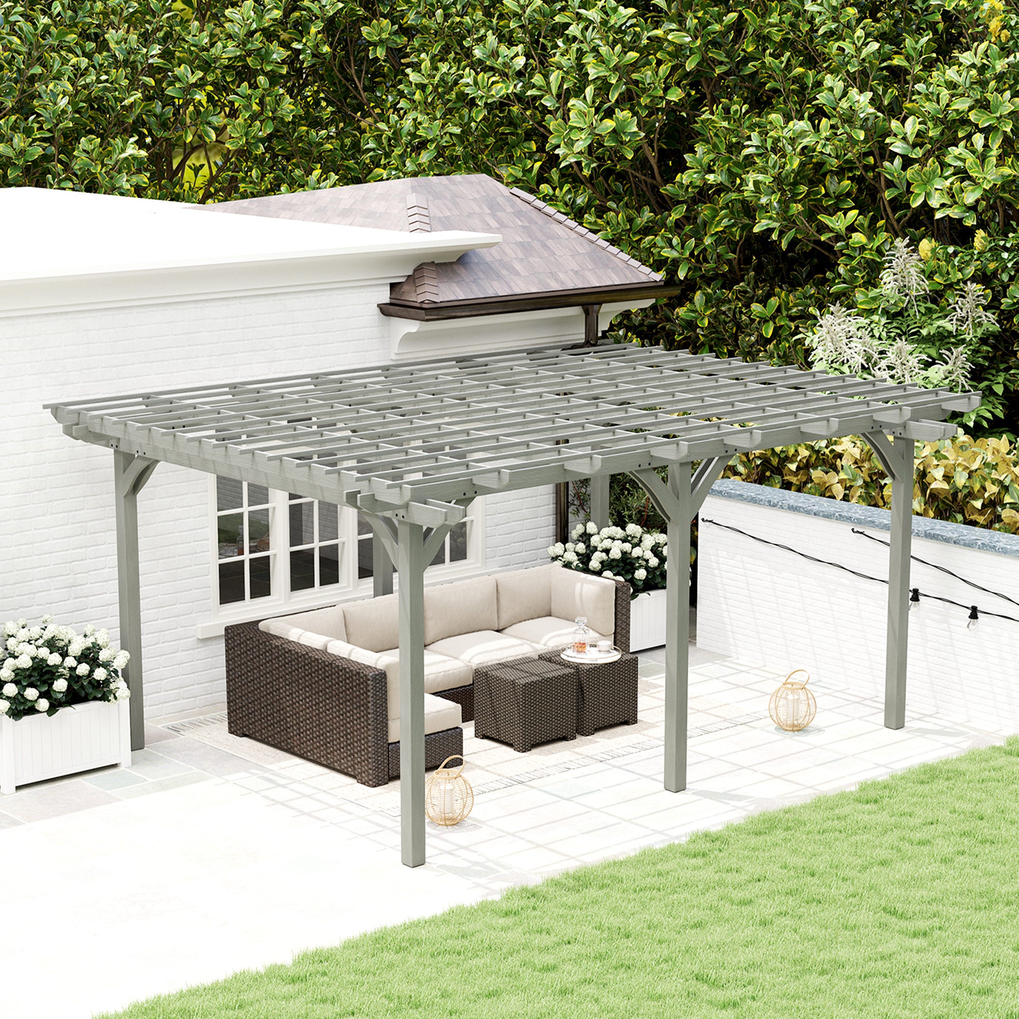 16' x 12' Wooden Garden Pergola with Open Roof Trellis