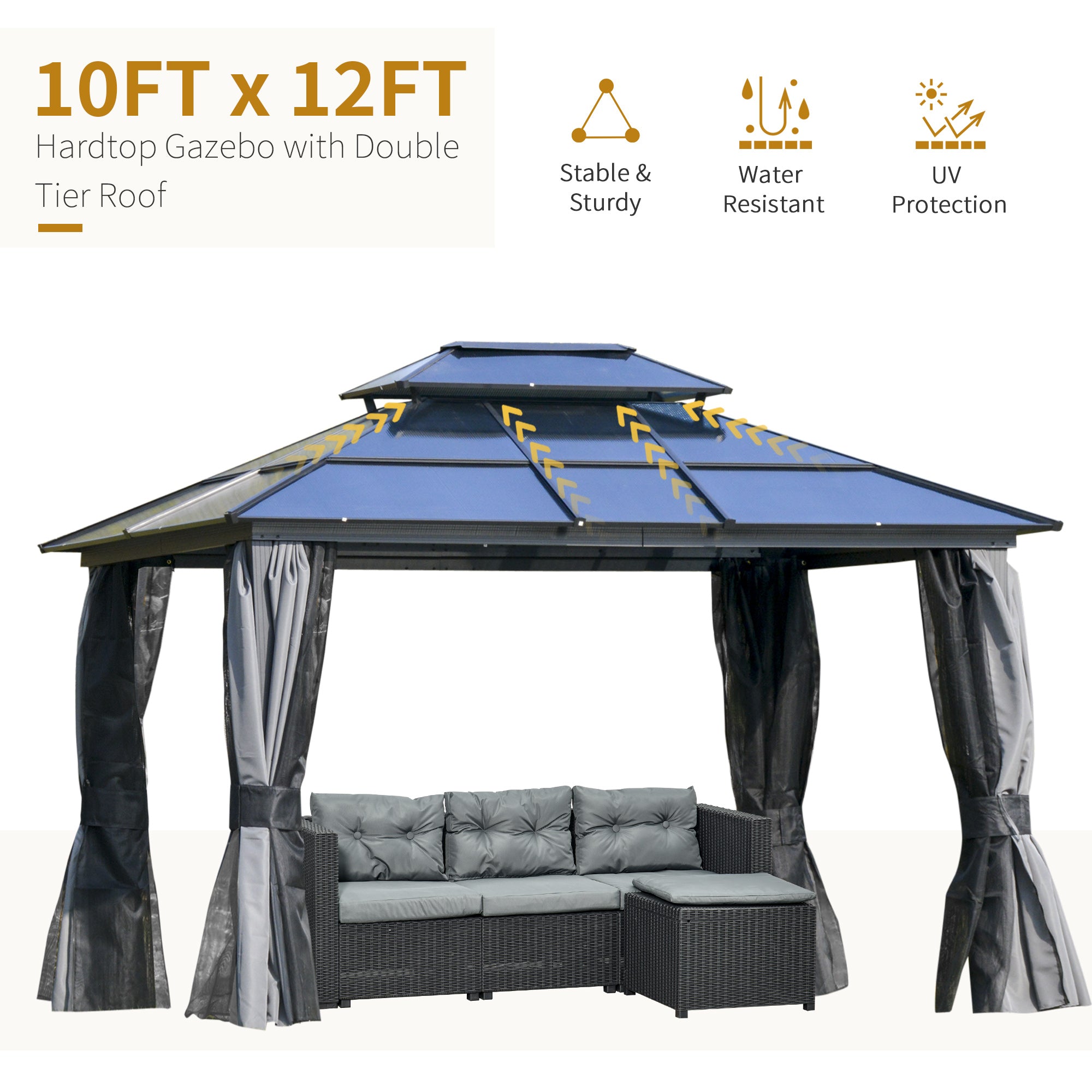 Aluminum Hardtop Gazebo with Curtains & Mesh Netting