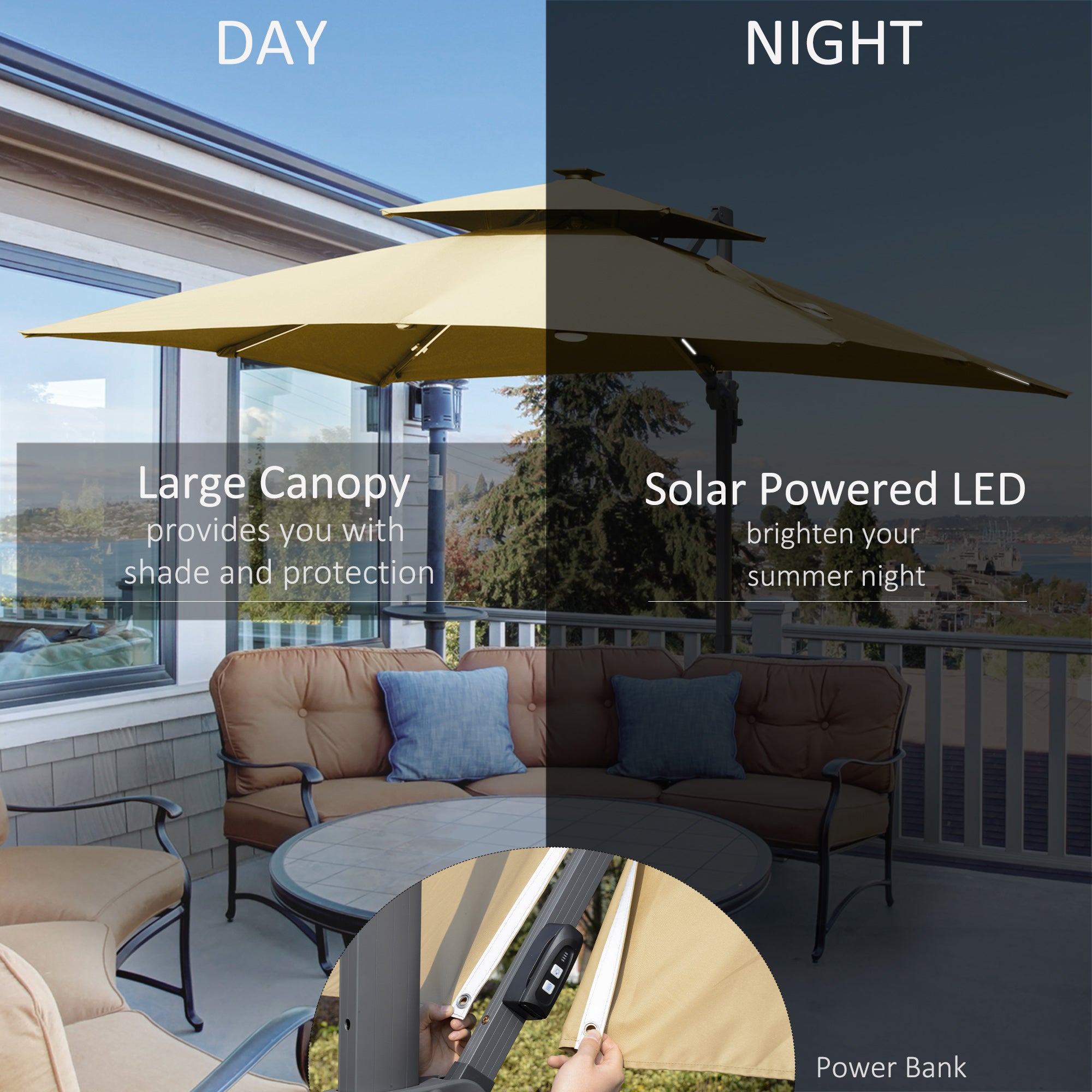 10 ft Cantilever Patio Umbrella with 360° Rotation – Outdoor Offset Umbrella with Crank Lift, Tilt, and Ventilated Double Canopy