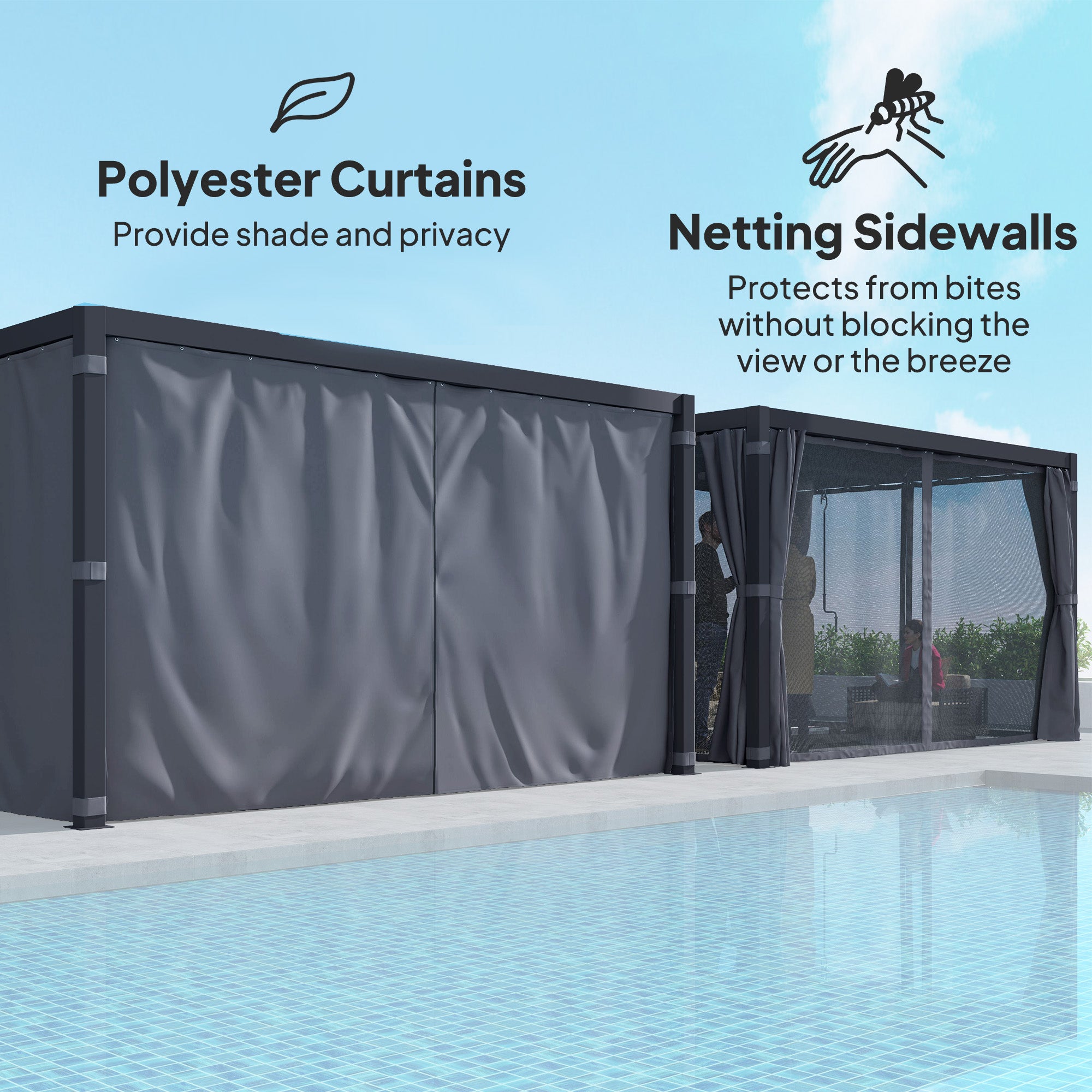 10' x 13' Adjustable Louvered Pergola with Curtains & Netting – Outdoor Aluminum Patio Gazebo for Shade & Privacy