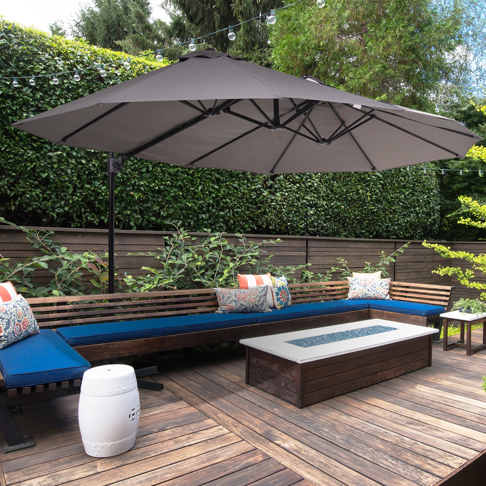 14.4 ft Double-Sided Offset Patio Umbrella with Crank Lift – Outdoor Cantilever Sun Shade for Patio, Deck, Garden, or Pool