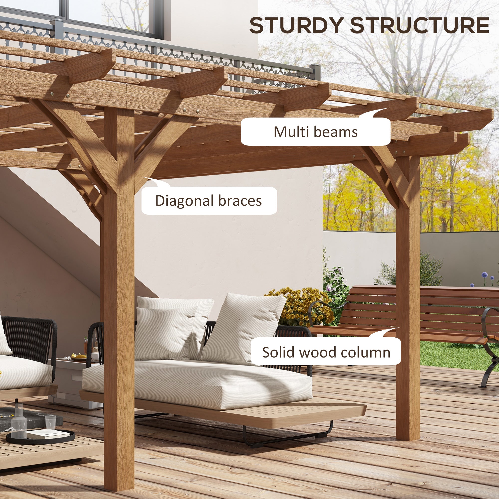 16' x 12' Wooden Garden Pergola with Open Roof Trellis