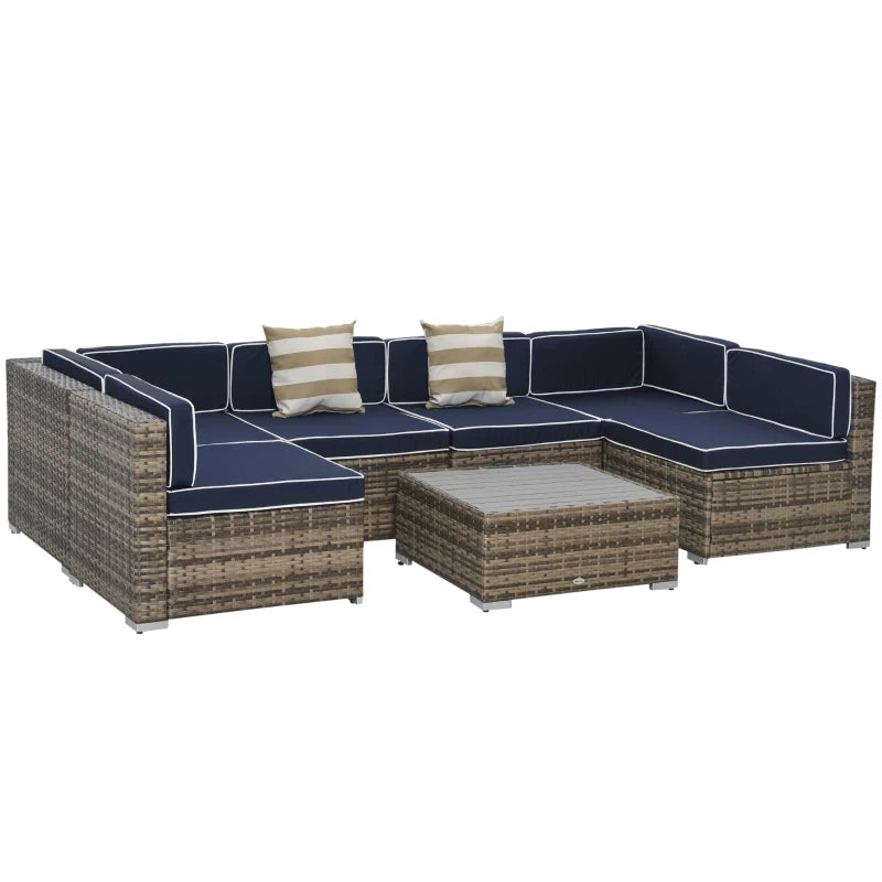 7-Piece Rattan Outdoor Sectional Sofa Set – Modular Patio Seating with Cushions & Glass Coffee Table