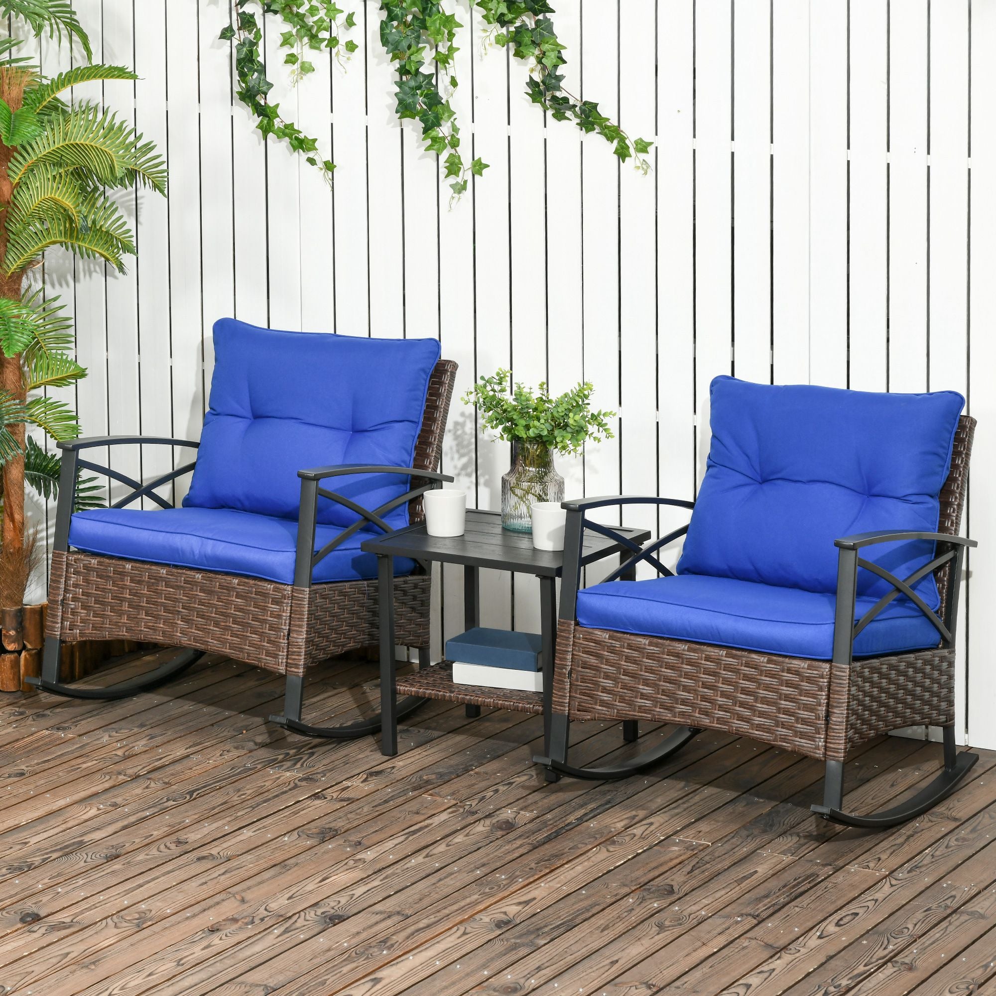 3-Piece Outdoor Rocking Chair Set with Cushions &amp; Coffee Table