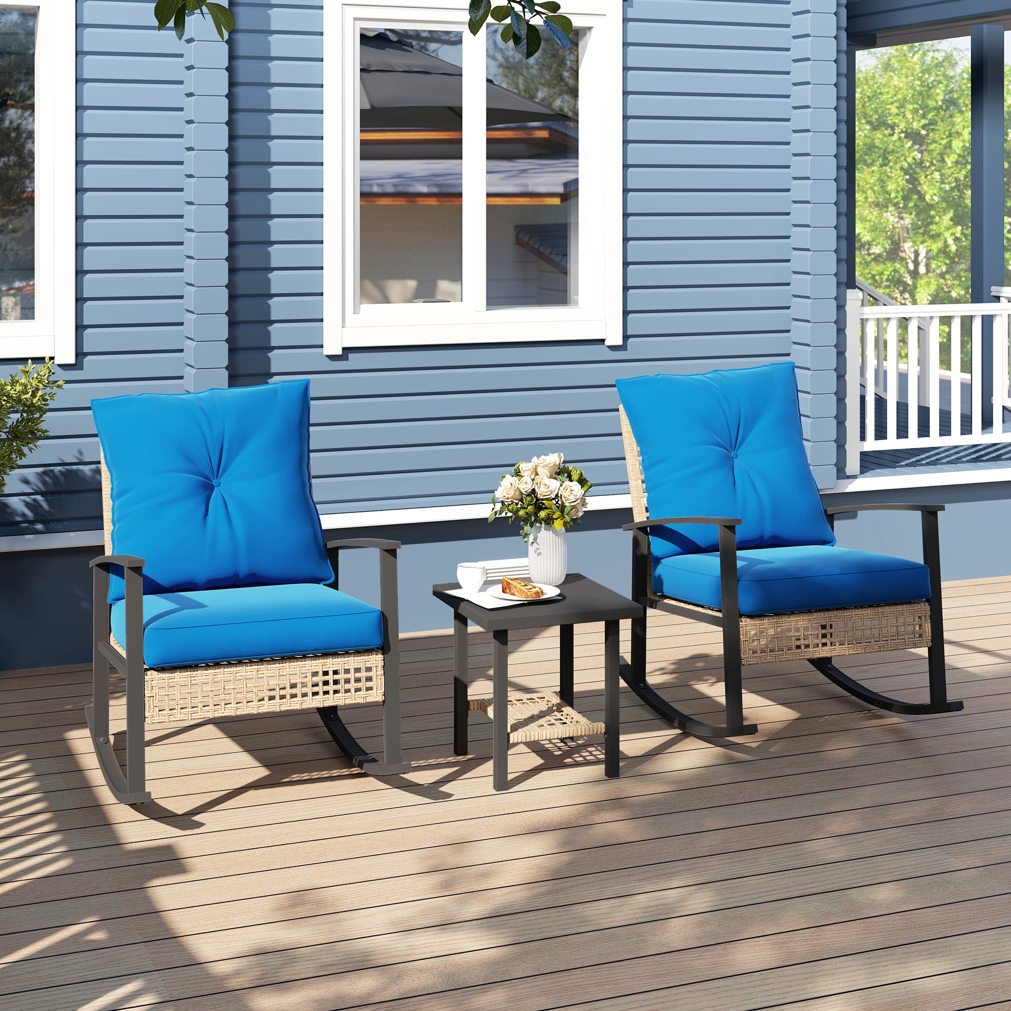 3-Piece Outdoor Rocking Chair Patio Set with Side Table