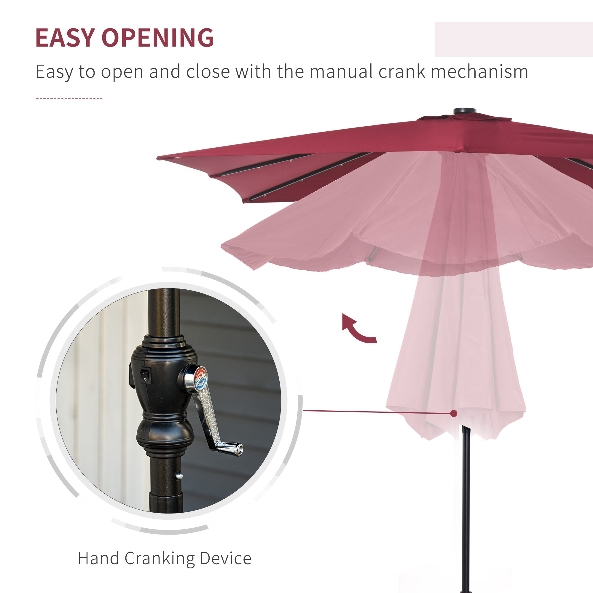 9 ft Solar LED Patio Umbrella with Tilt, Crank, and Vent – Outdoor Market Umbrella for Backyard, Deck, Pool