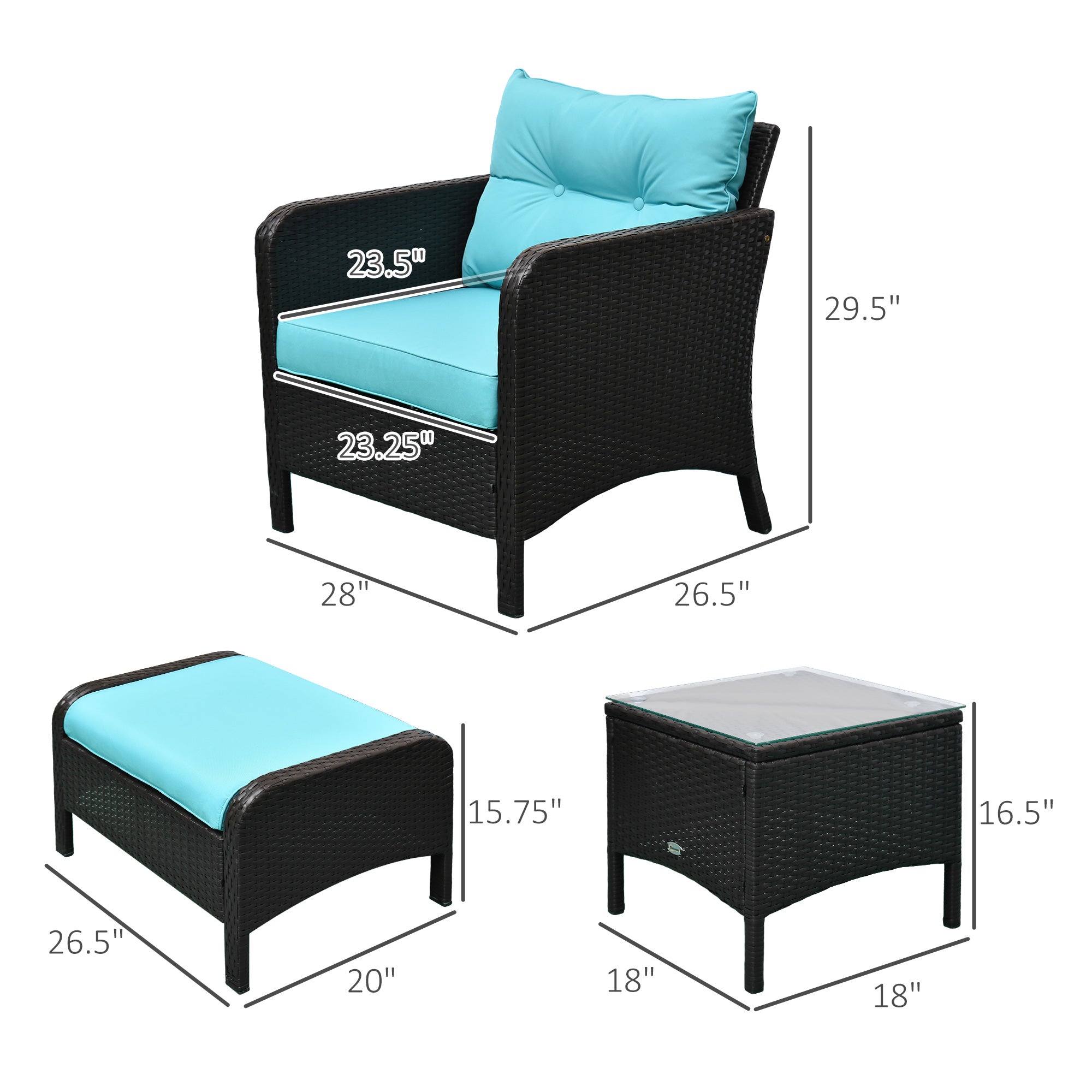 5-Piece Outdoor Rattan Conversation Set – Patio Armchairs with Ottomans, Cushions & Coffee Table