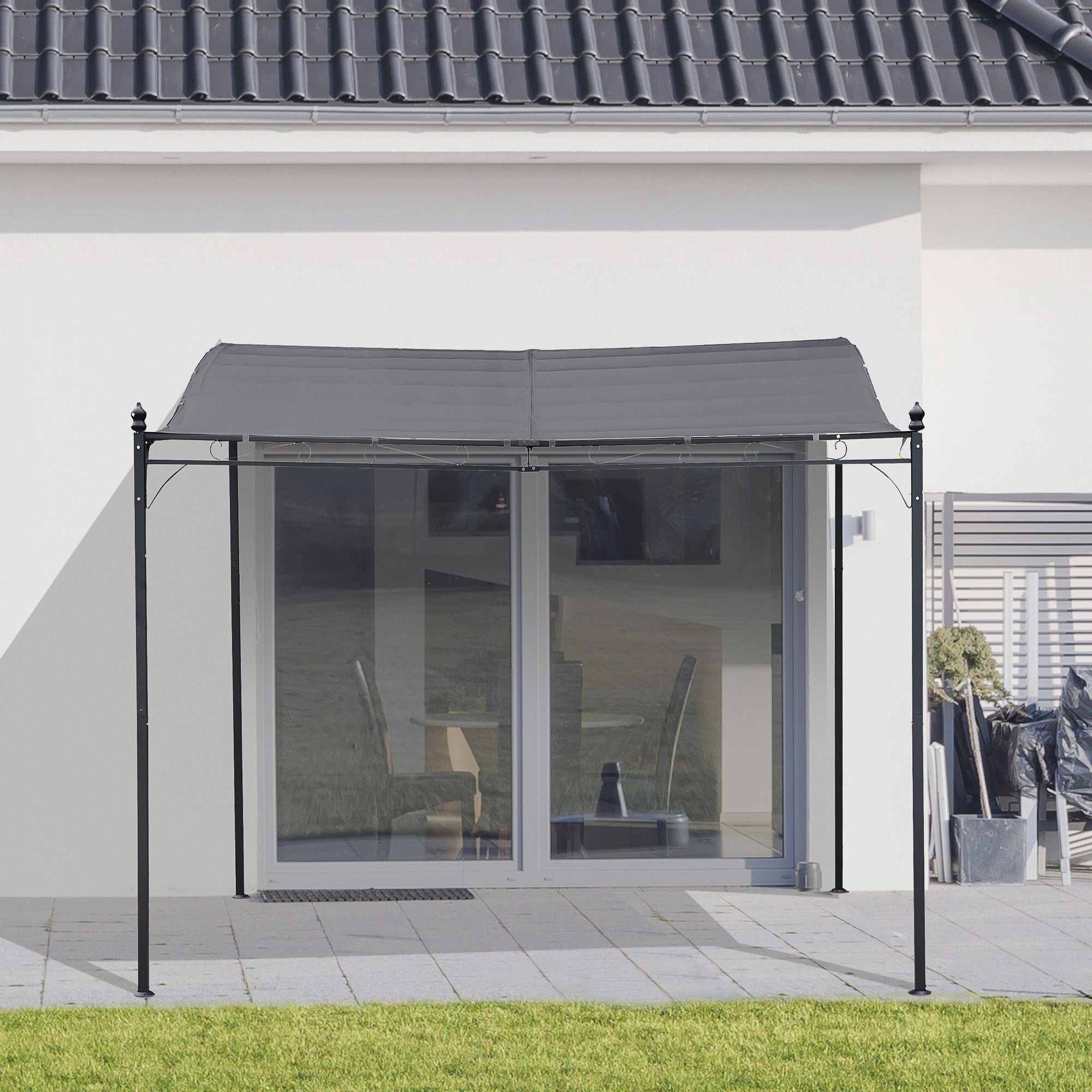 10' x 10' Wall-Mounted Patio Pergola with Canopy – European-Inspired Outdoor Shade