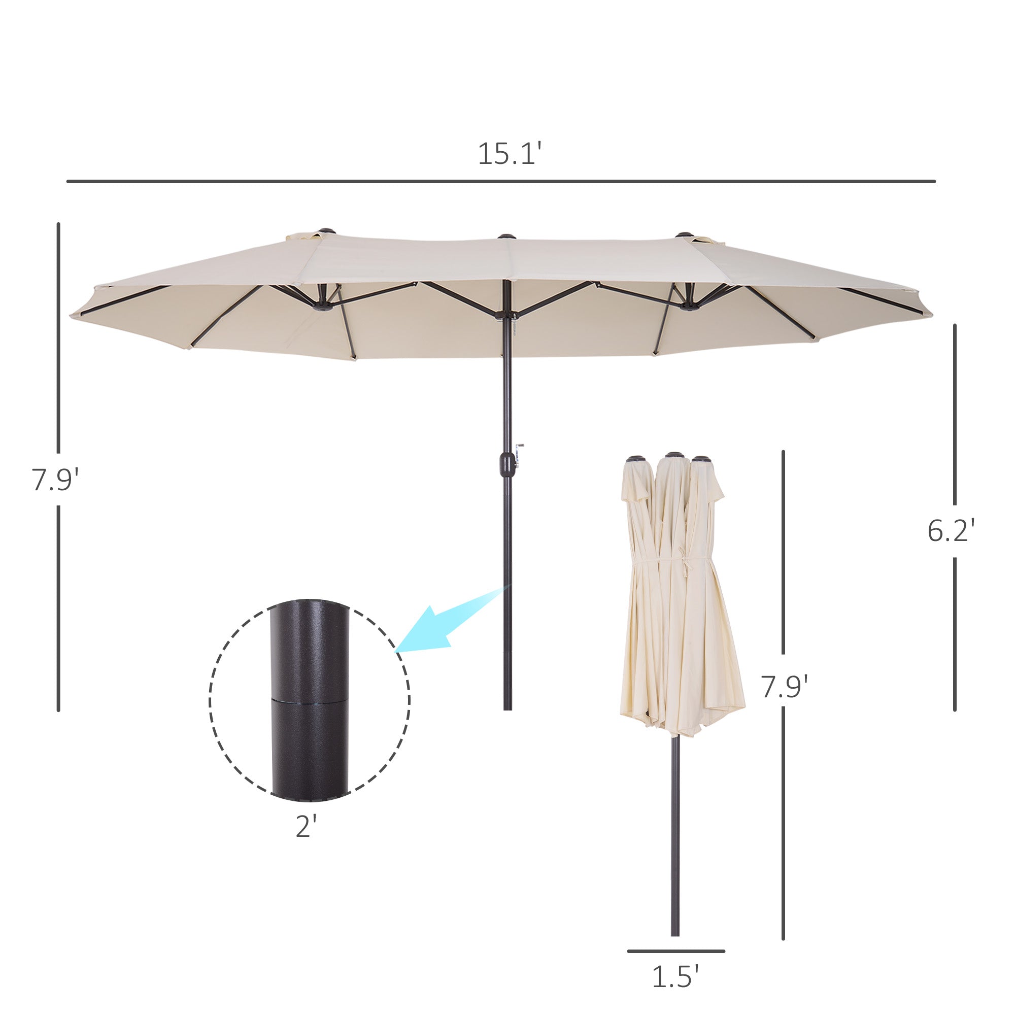 Extra Large 15 ft Patio Umbrella, Double-Sided Large Outdoor Umbrella with Crank Handle and Air Vents for Backyard, Deck, Pool