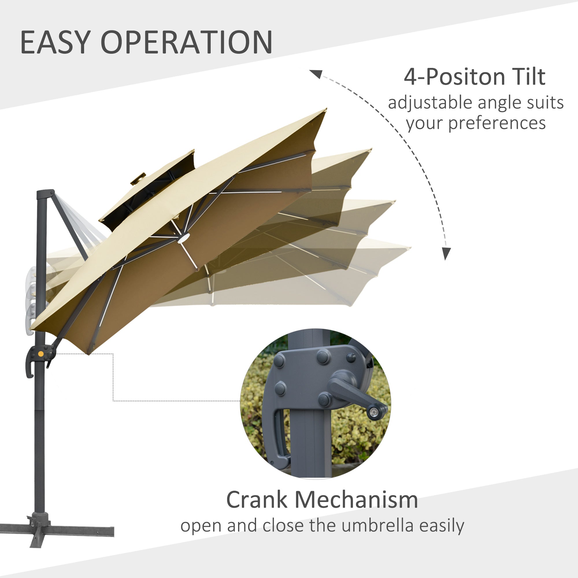 10 ft Cantilever Patio Umbrella with 360° Rotation – Outdoor Offset Umbrella with Crank Lift, Tilt, and Ventilated Double Canopy