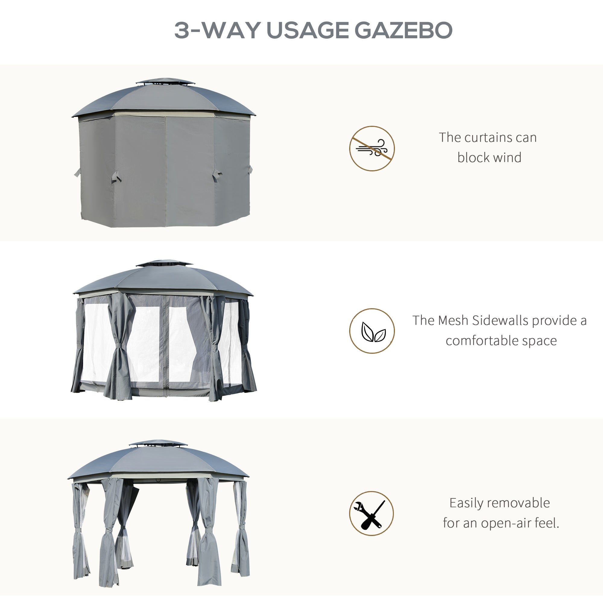 12 ft. Hexagonal Gazebo with Double Roof, Mesh Netting &amp; Privacy Curtains – Outdoor Patio Canopy for Events &amp; Entertaining