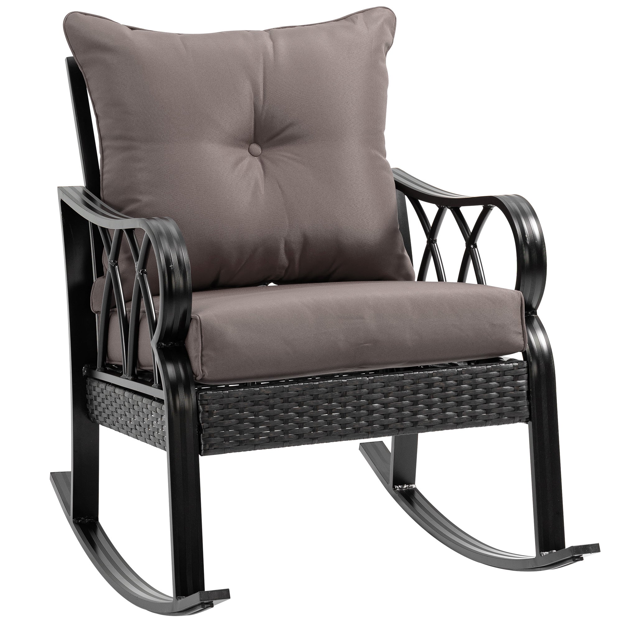 Outdoor Wicker Rocking Chair – All-Weather PE Rattan Patio Rocker with Cushions – Lightweight Aluminum Frame