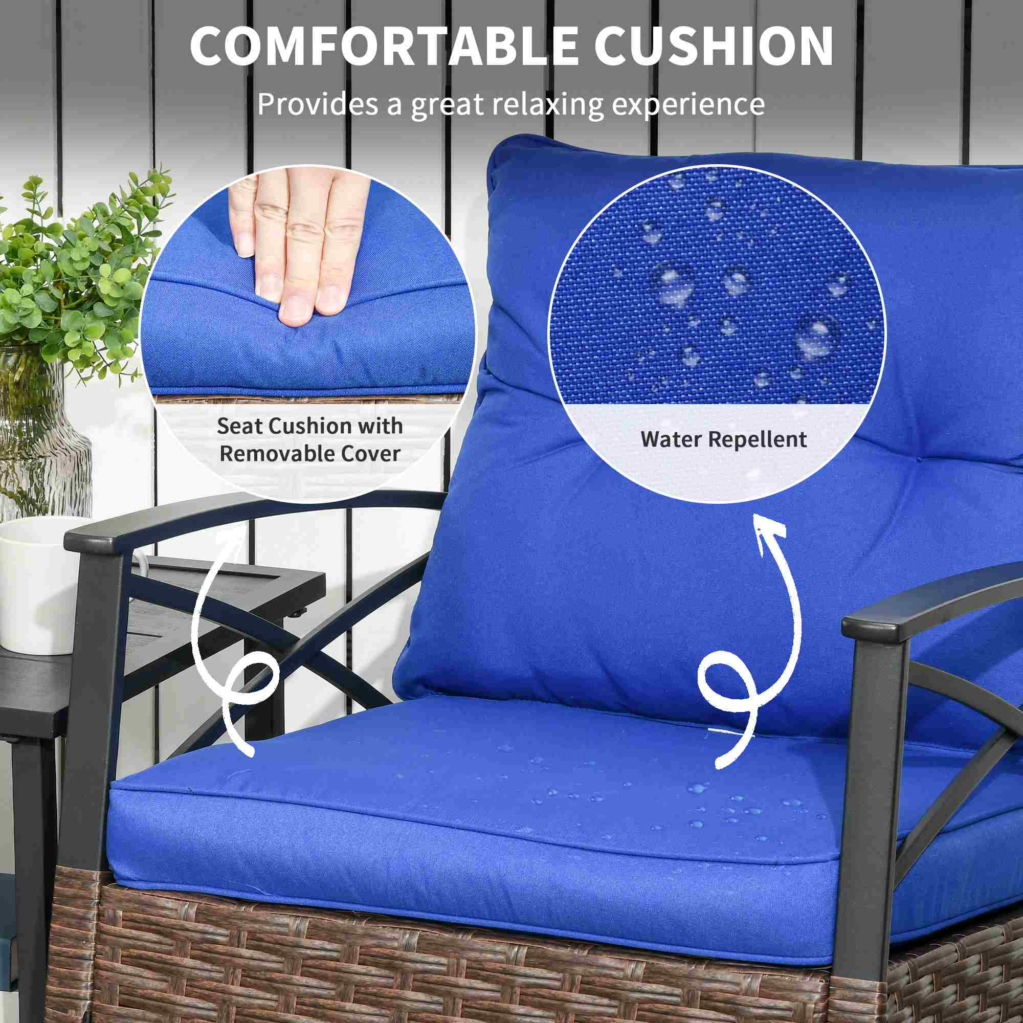3-Piece Outdoor Rocking Chair Set with Cushions &amp; Coffee Table