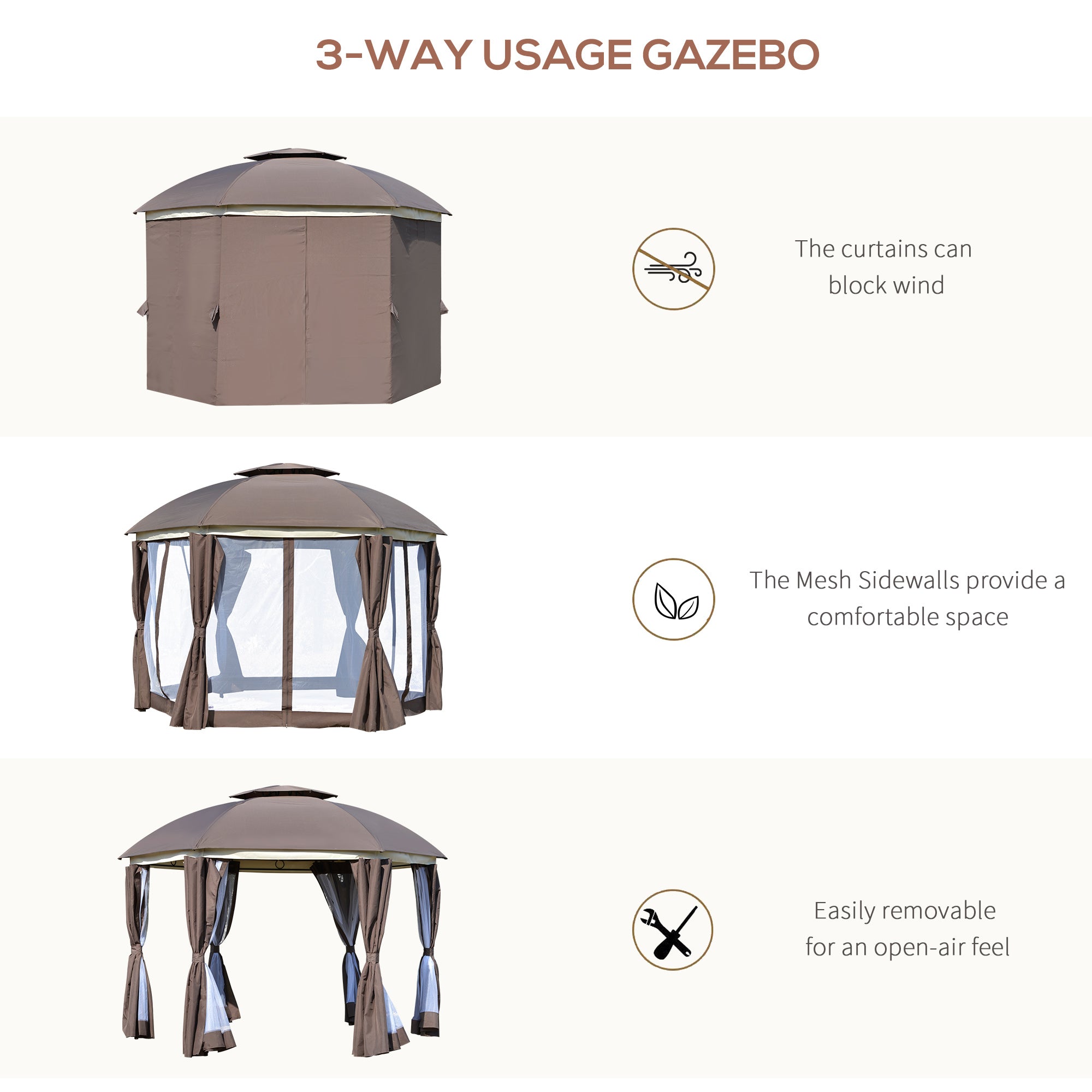 12 ft. Hexagonal Gazebo with Double Roof, Mesh Netting &amp; Privacy Curtains – Outdoor Patio Canopy for Events &amp; Entertaining