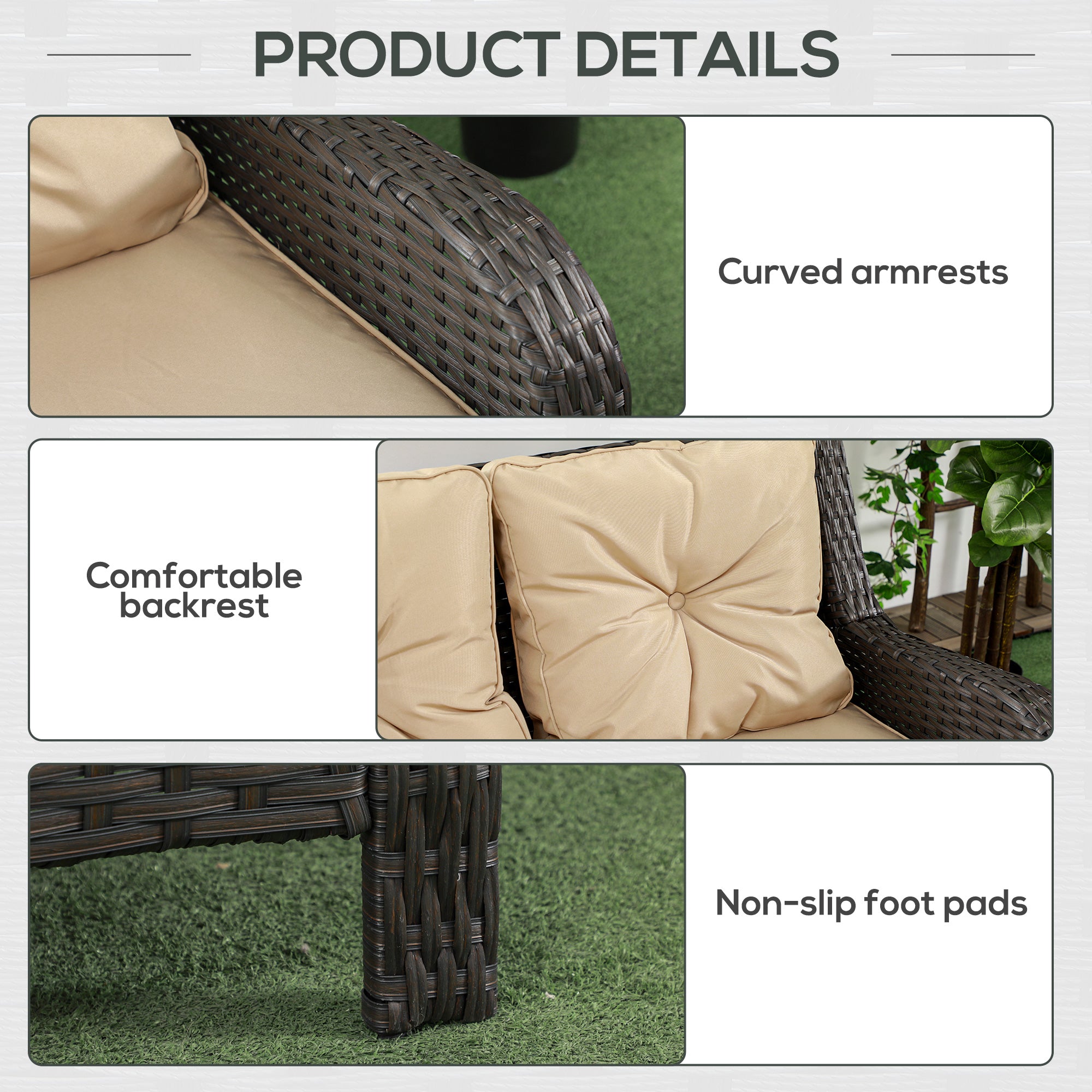 3-Seat Outdoor Rattan Sofa with Cushions