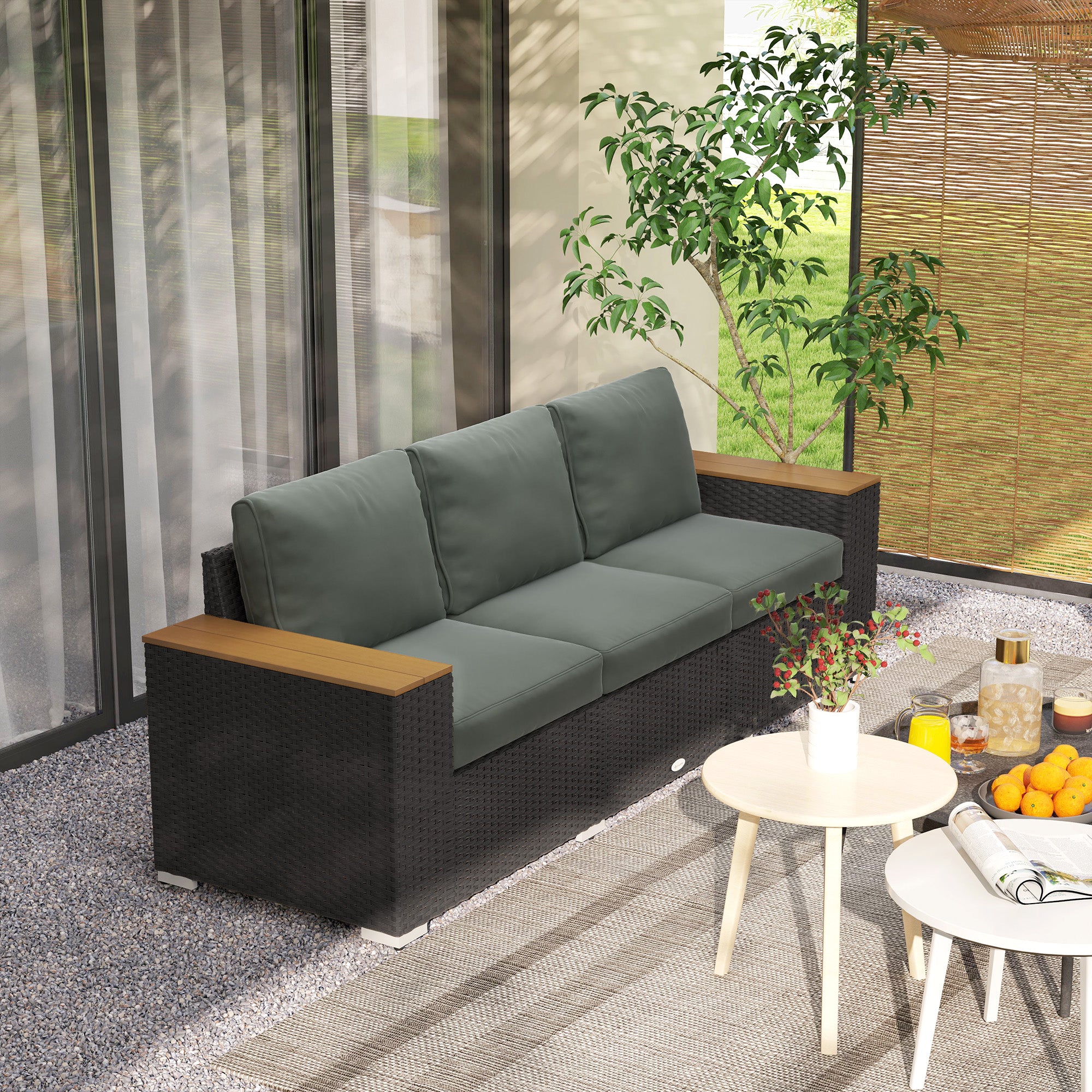 3-Seat Outdoor Wicker Sofa with Cushions