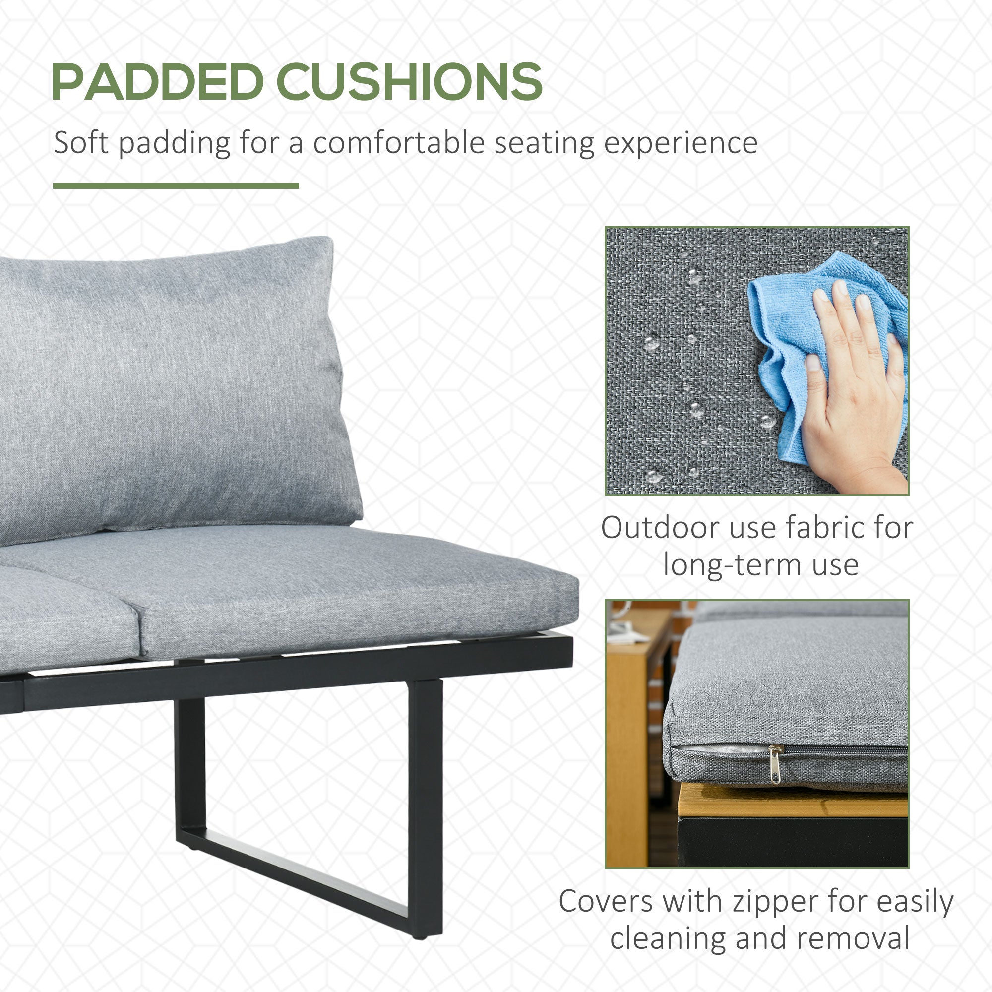 3-Piece Outdoor Aluminum Sectional Sofa Set with Chaise Lounge & Coffee Table