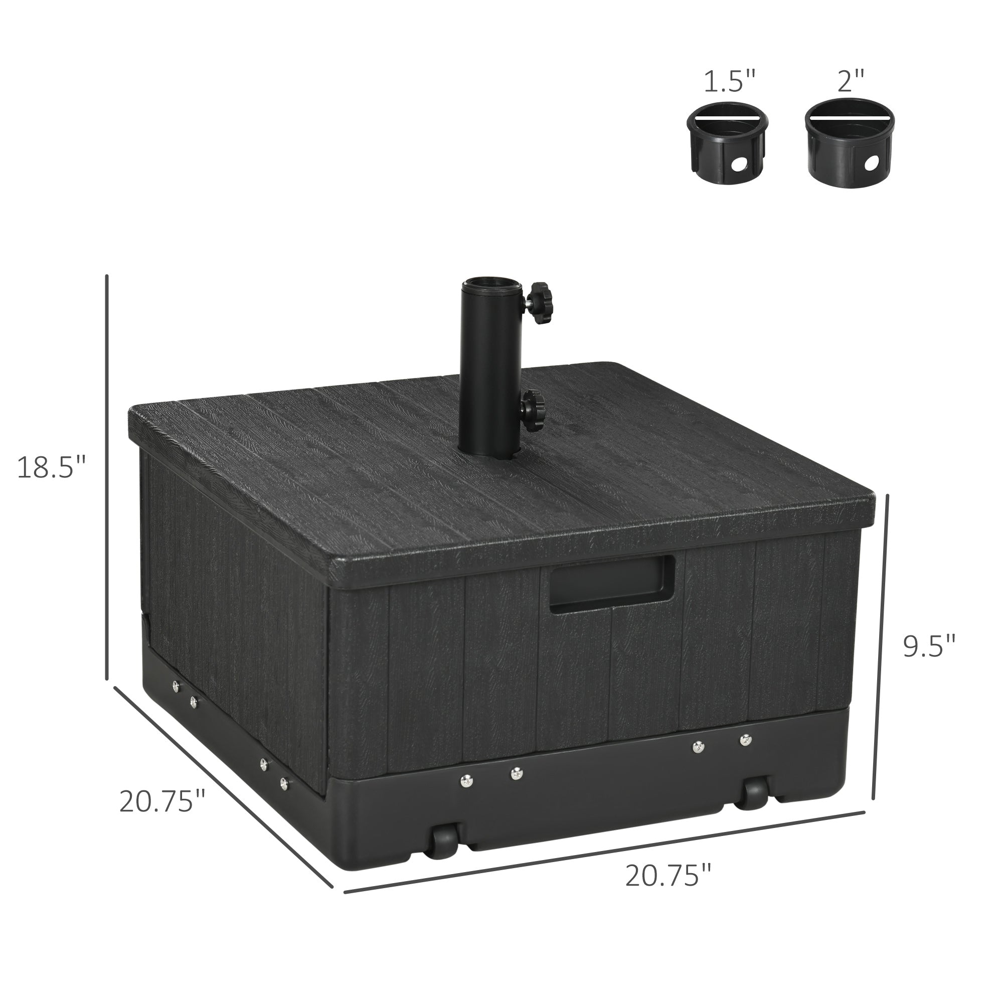 Fillable Patio Umbrella Base with Adjustable Table Tray – Heavy-Duty Outdoor Umbrella Stand with Wheels – Fits 1.5"/1.9" Poles