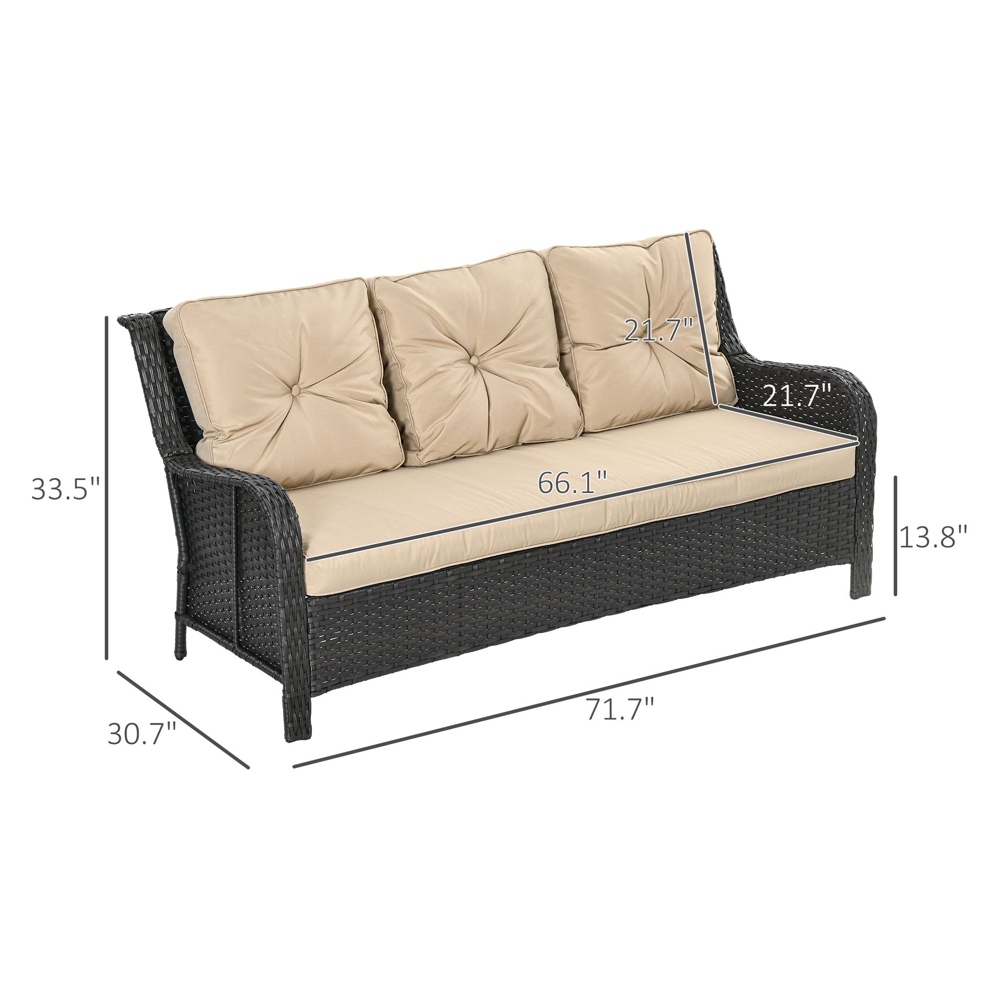 3-Seat Outdoor Rattan Sofa with Cushions