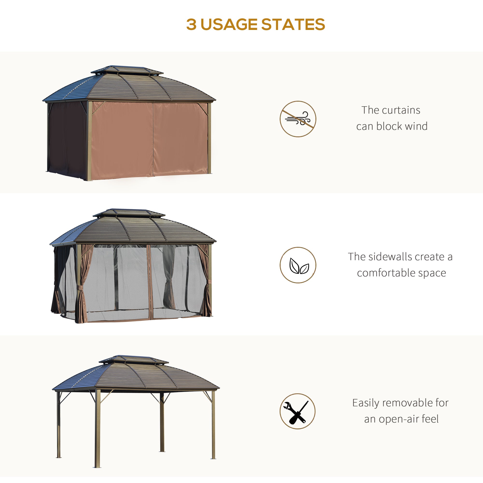 10' x 12' Aluminum Hardtop Gazebo with Curtains & Mesh Netting