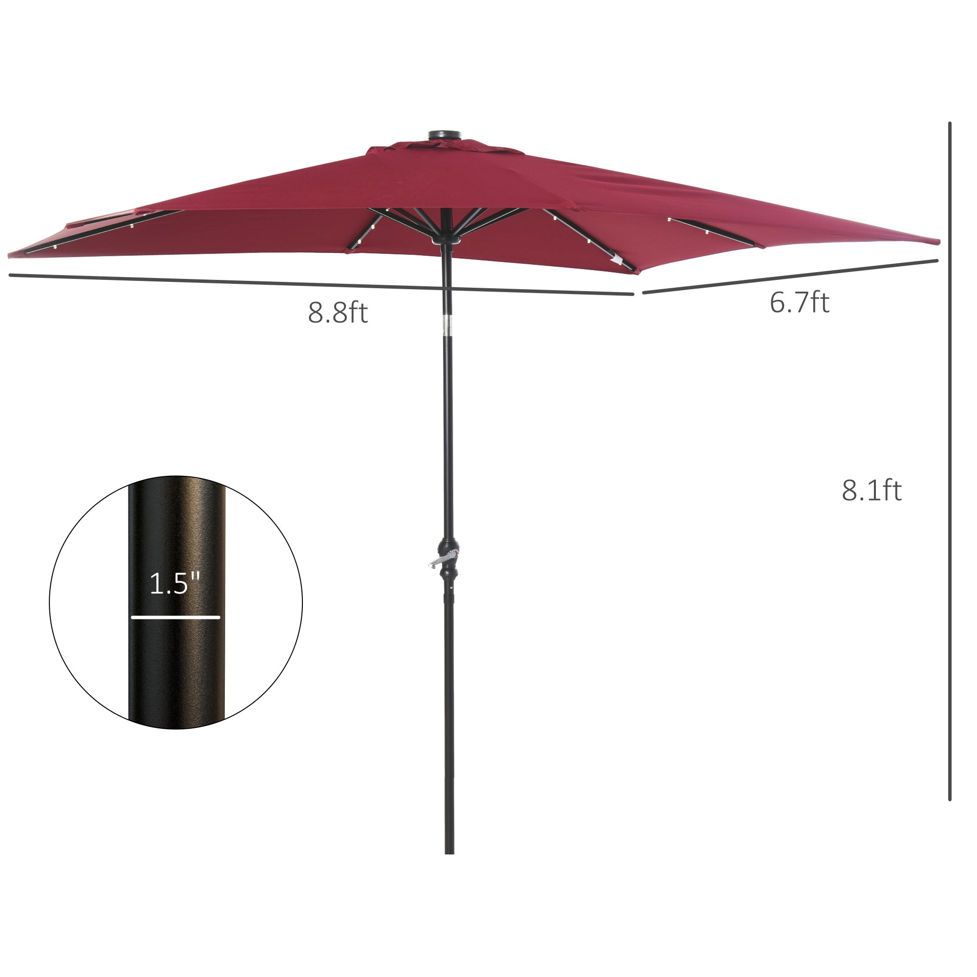 9 ft Solar LED Patio Umbrella with Tilt, Crank, and Vent – Outdoor Market Umbrella for Backyard, Deck, Pool