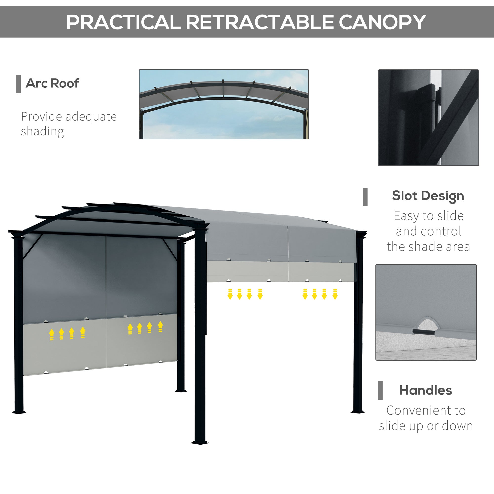 11' x 11' Steel Patio Pergola with Retractable Canopy