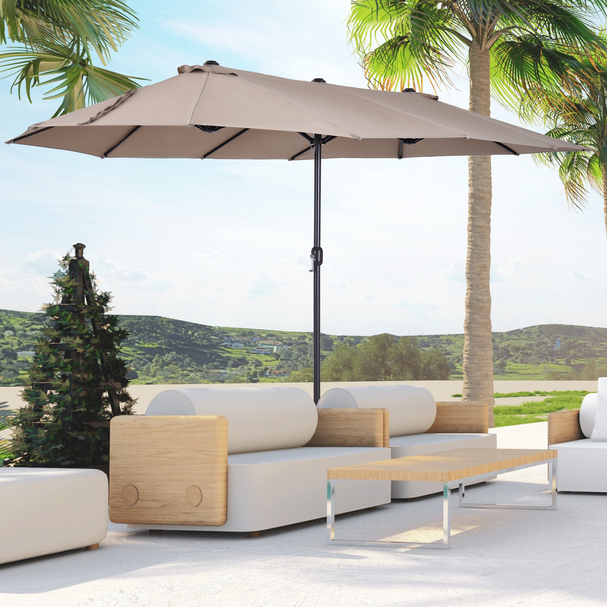 15ft Double-Sided Market Umbrella – Extra-Large Outdoor Patio Umbrella with Crank Lift – UV-Resistant Fabric for Poolside, Garden, or Deck