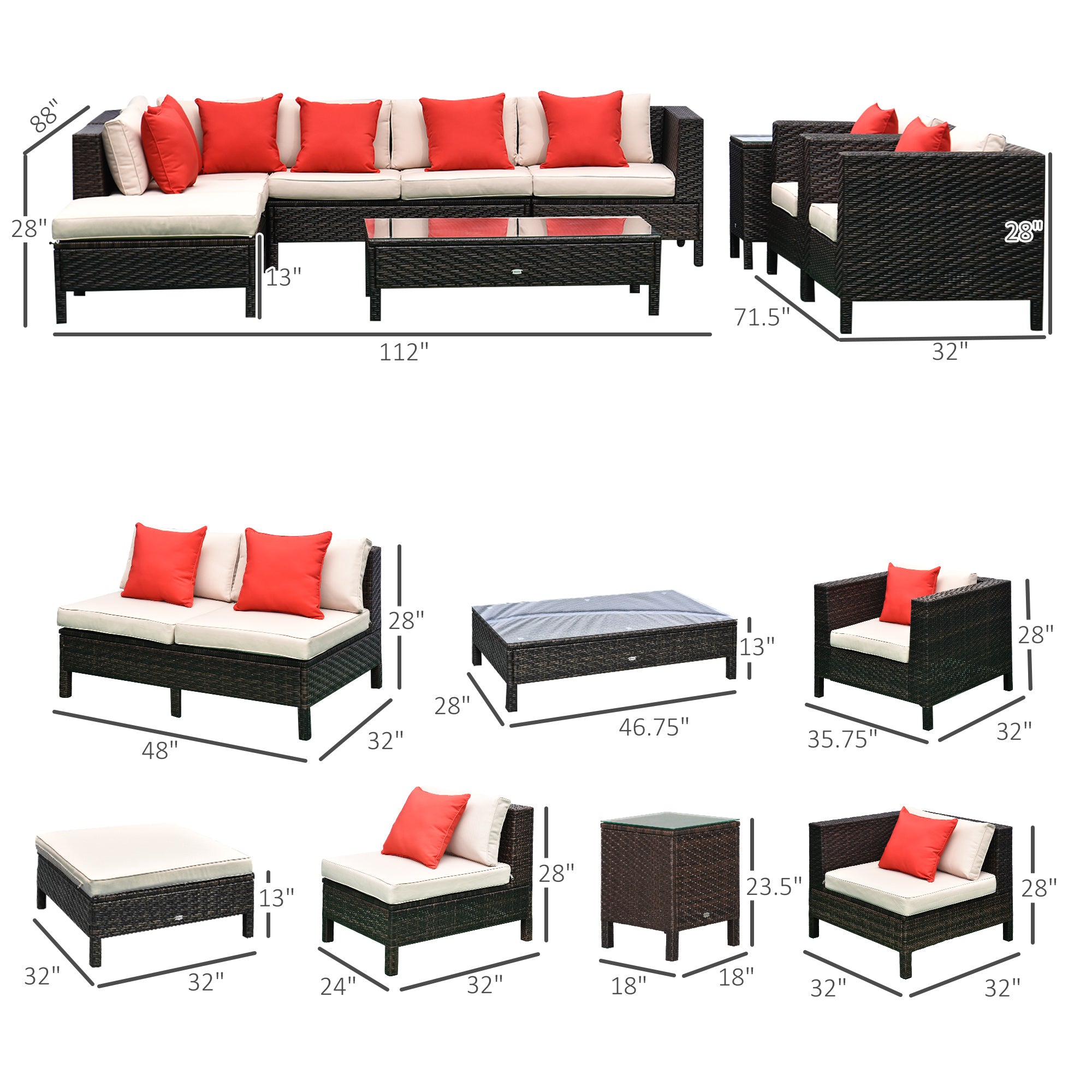 9-Piece Extra-Large Rattan Patio Conversation Set