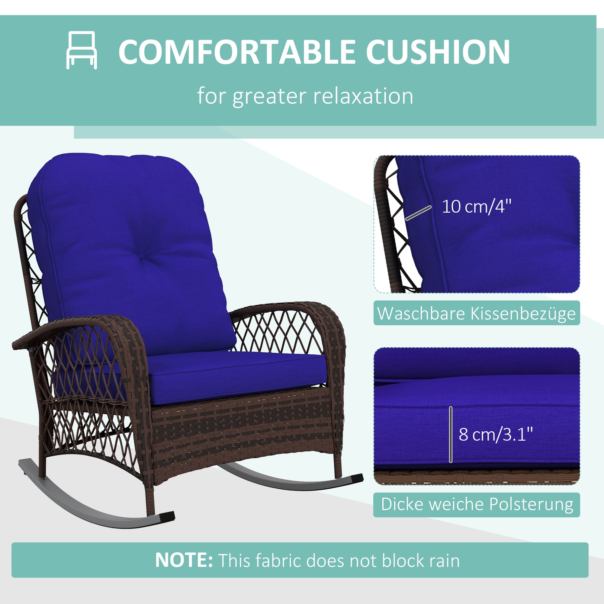 All-Weather Rattan Rocking Chair with Cushions – Indoor/Outdoor Patio Seating