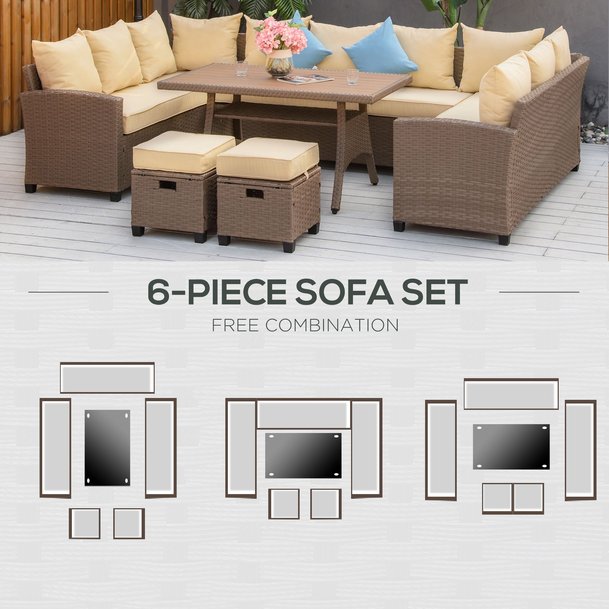 11-Piece Outdoor Sectional Sofa Set with Table & Ottomans