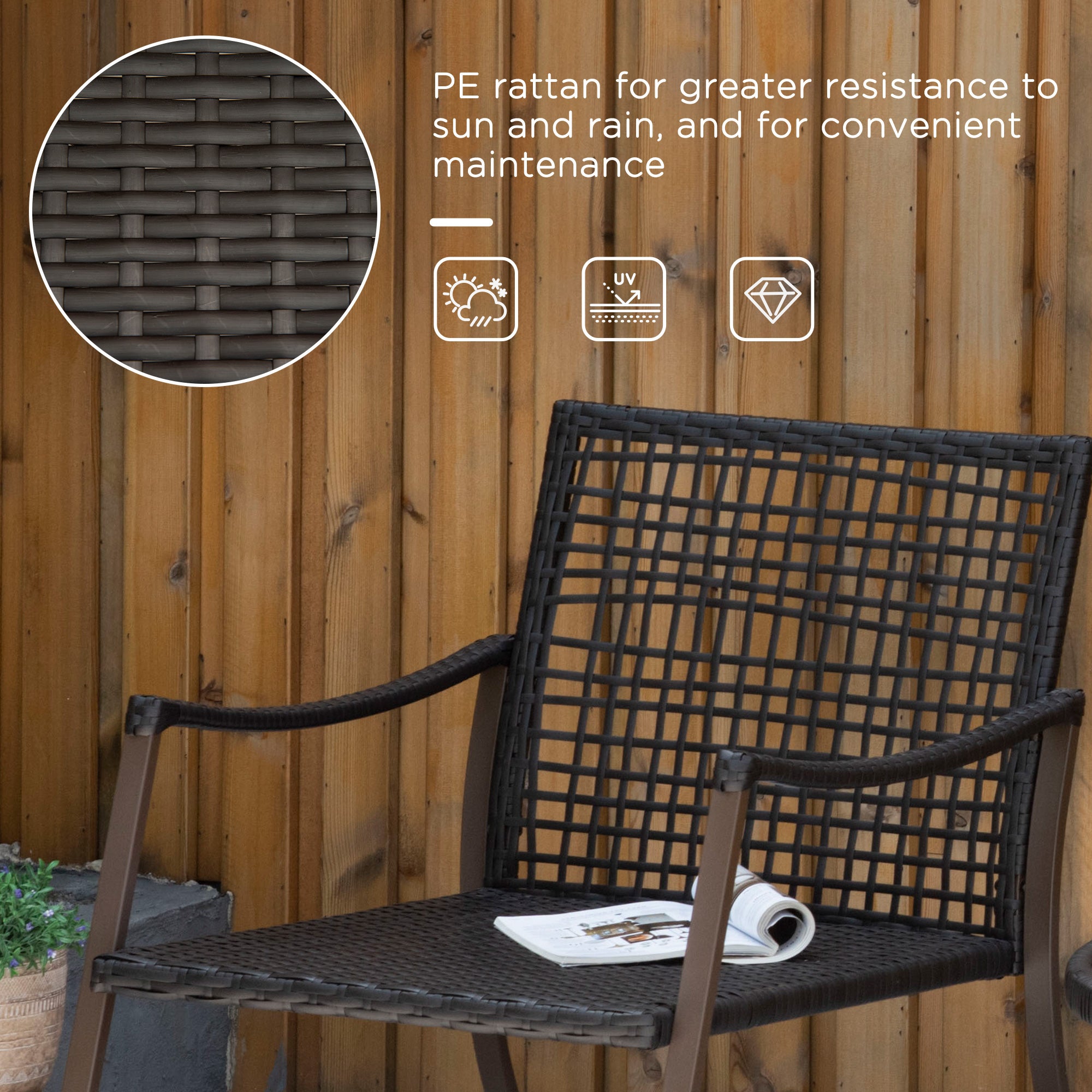 3-Piece Outdoor Rocking Chair Set with Tempered Glass Table