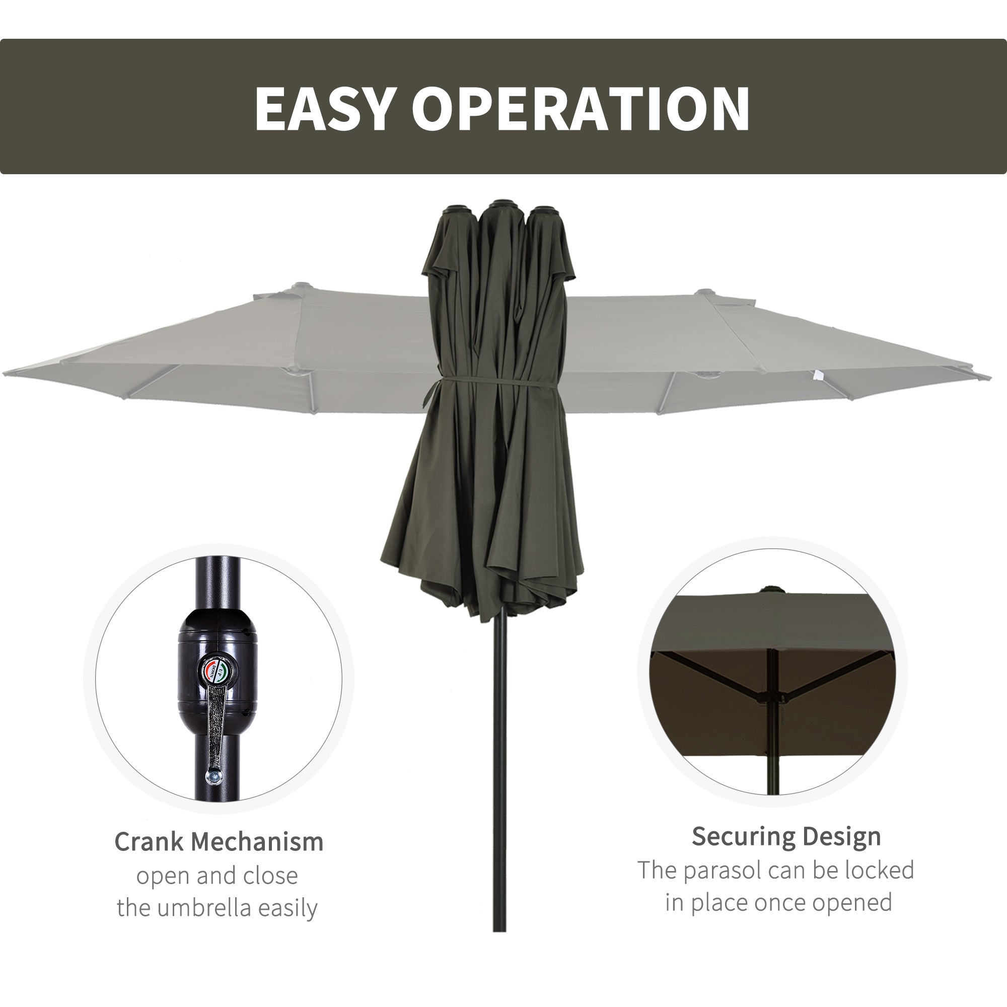 Extra Large 15 ft Patio Umbrella, Double-Sided Large Outdoor Umbrella with Crank Handle and Air Vents for Backyard, Deck, Pool