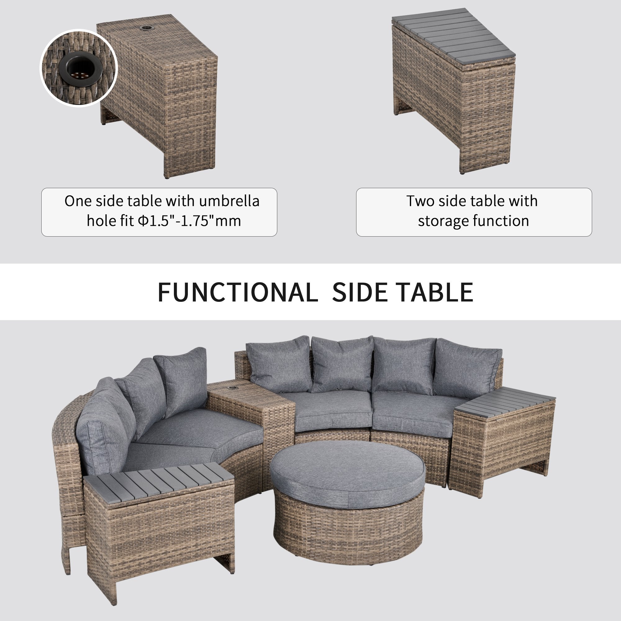 8-Piece Modular Wicker Patio Furniture Set – Outdoor Rattan Sofa with Side Tables, Cushions & Coffee Table