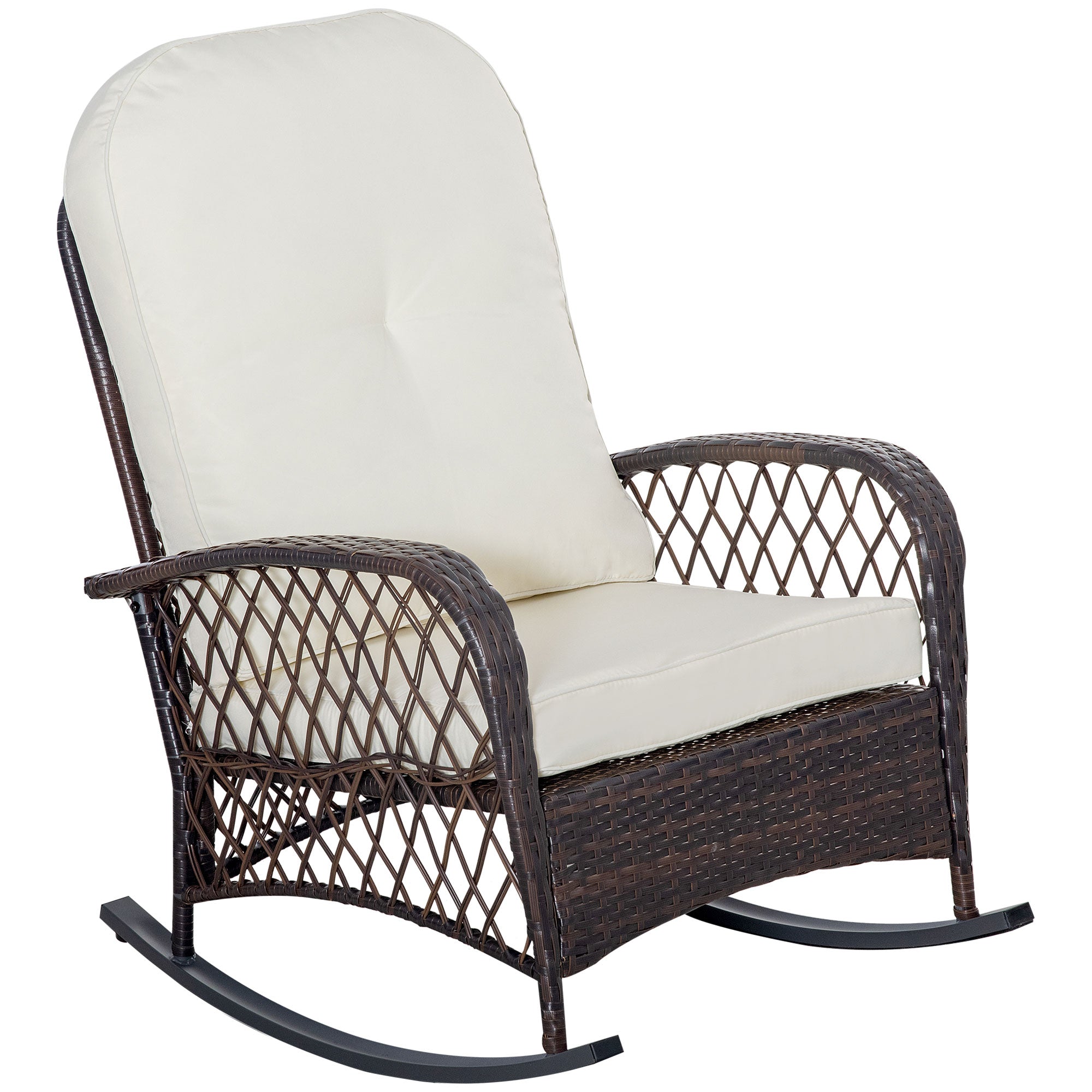 All-Weather Rattan Rocking Chair with Cushions – Indoor/Outdoor Patio Seating