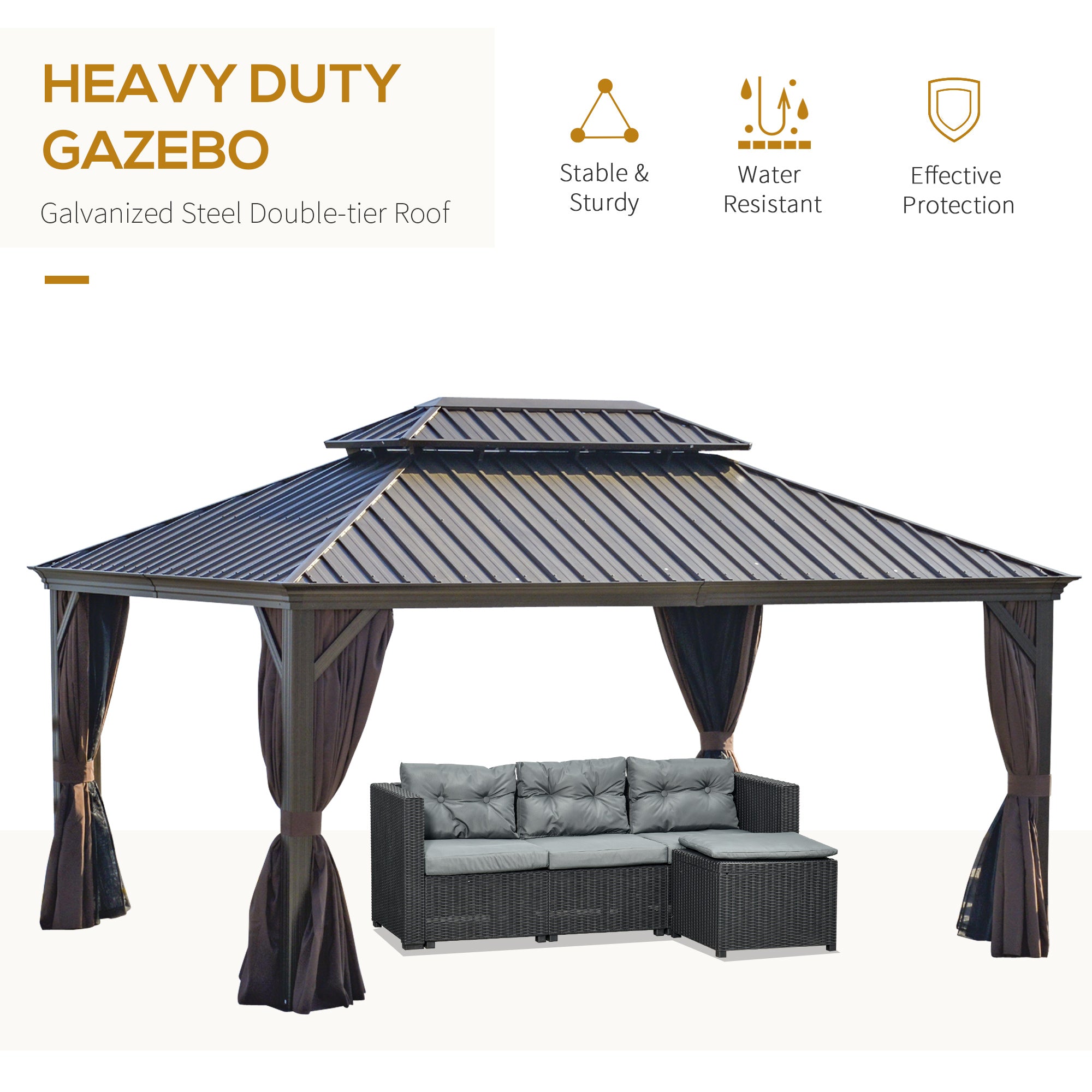 Hardtop Aluminum Gazebo with Curtains & Mesh Netting