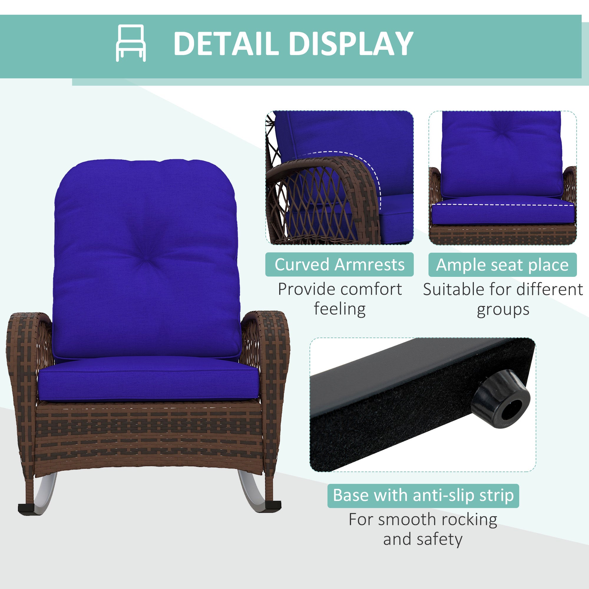 All-Weather Rattan Rocking Chair with Cushions – Indoor/Outdoor Patio Seating