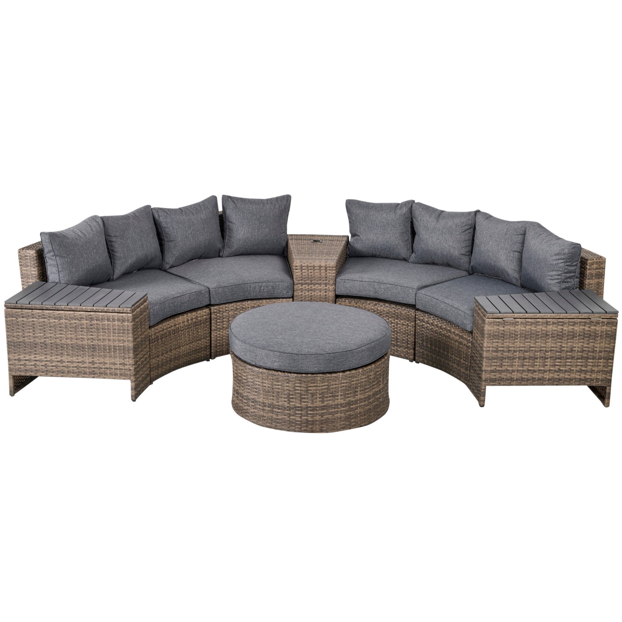 8-Piece Modular Wicker Patio Furniture Set – Outdoor Rattan Sofa with Side Tables, Cushions & Coffee Table