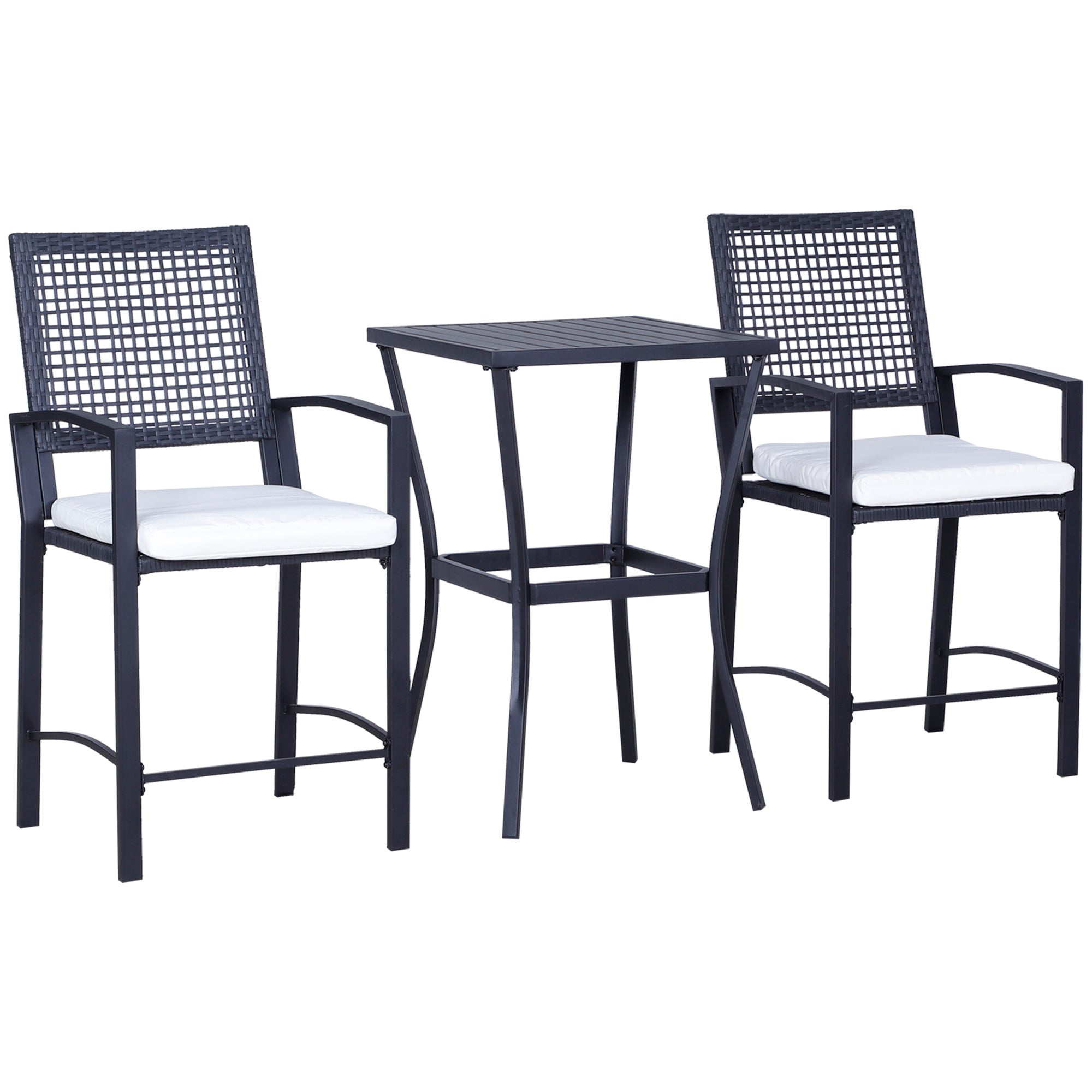 3-Piece Bar-Height Patio Furniture Set with PE Rattan & Cushioned Stools