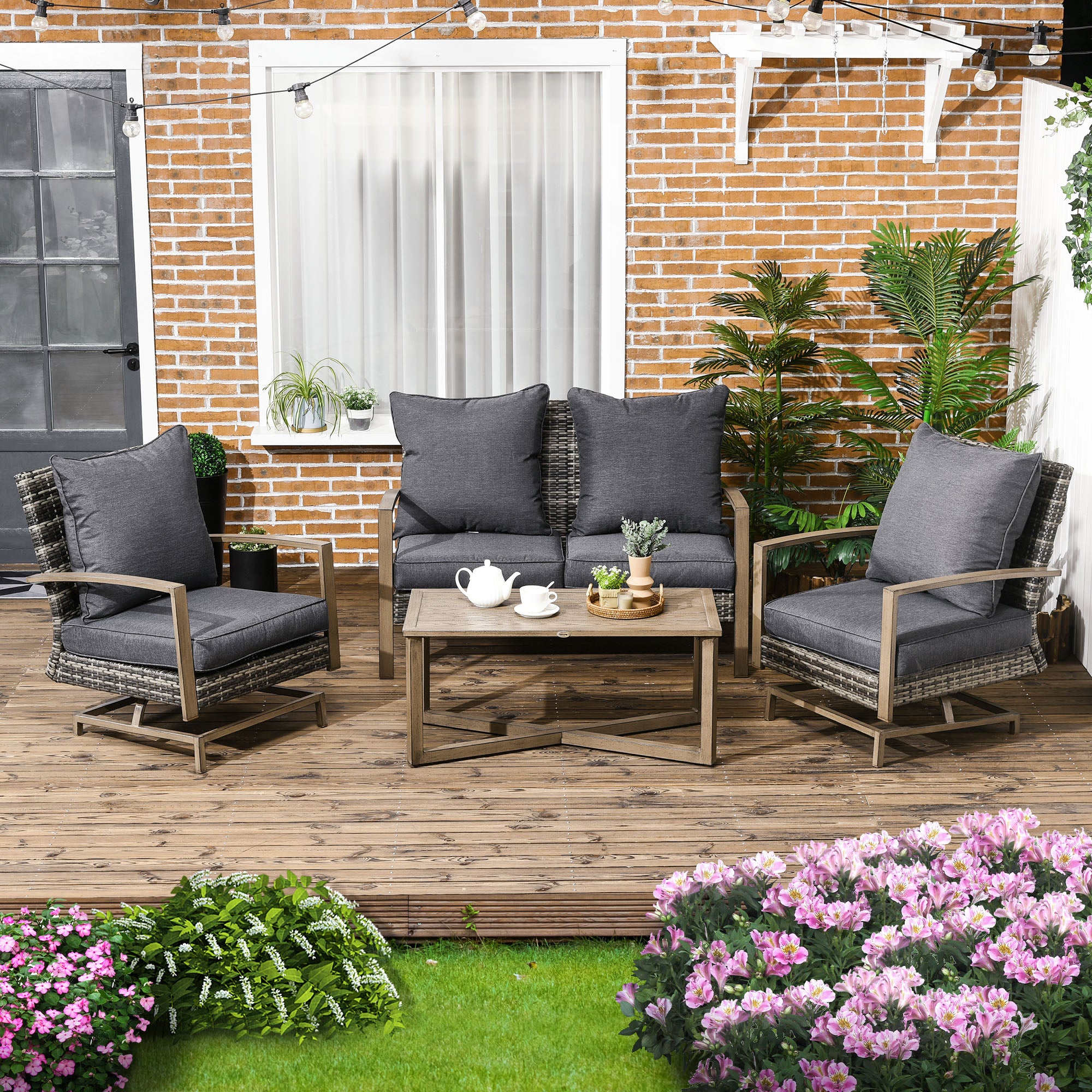 4-Piece Wicker Patio Rocking Chair Set with Loveseat & Coffee Table