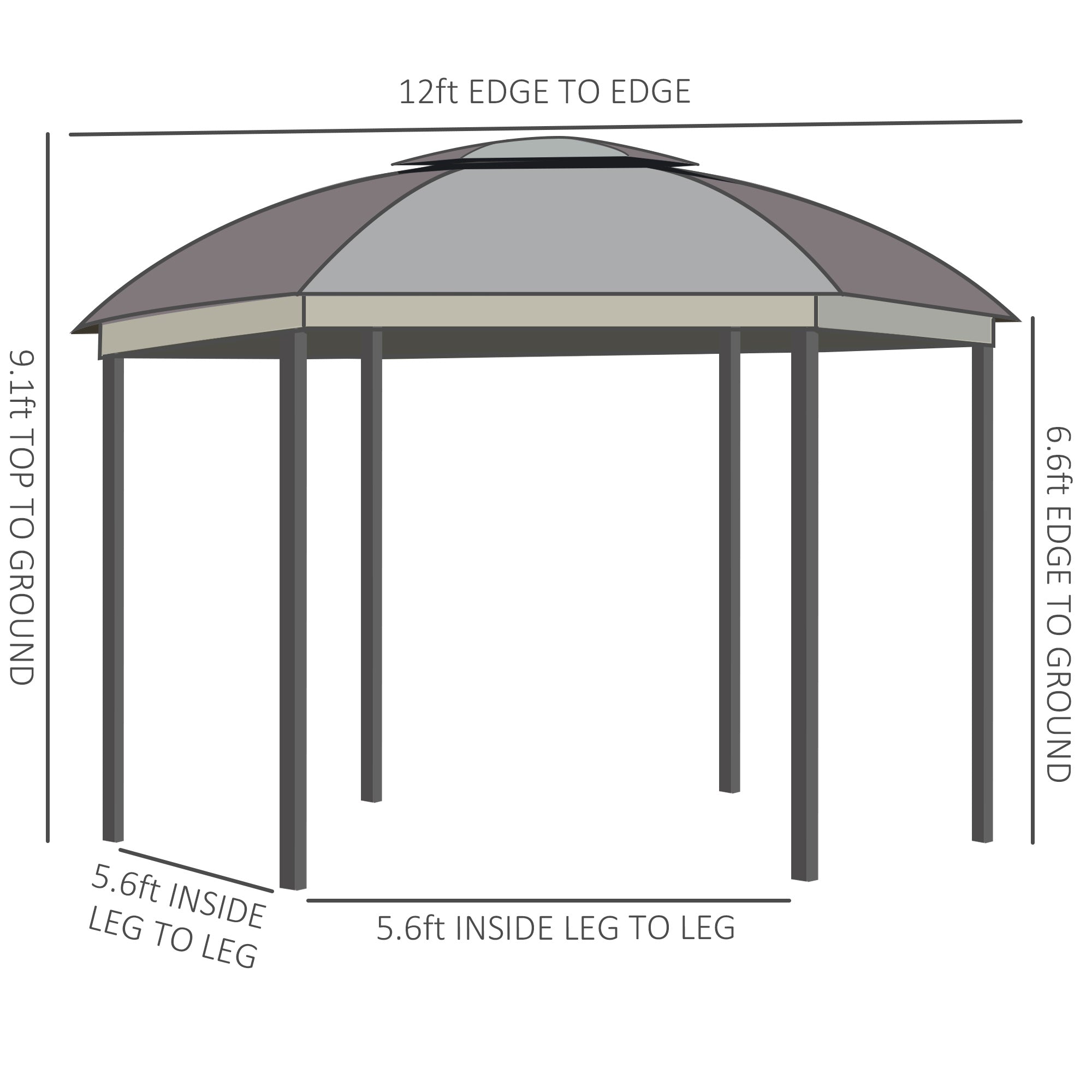 12 ft. Hexagonal Gazebo with Double Roof, Mesh Netting &amp; Privacy Curtains – Outdoor Patio Canopy for Events &amp; Entertaining