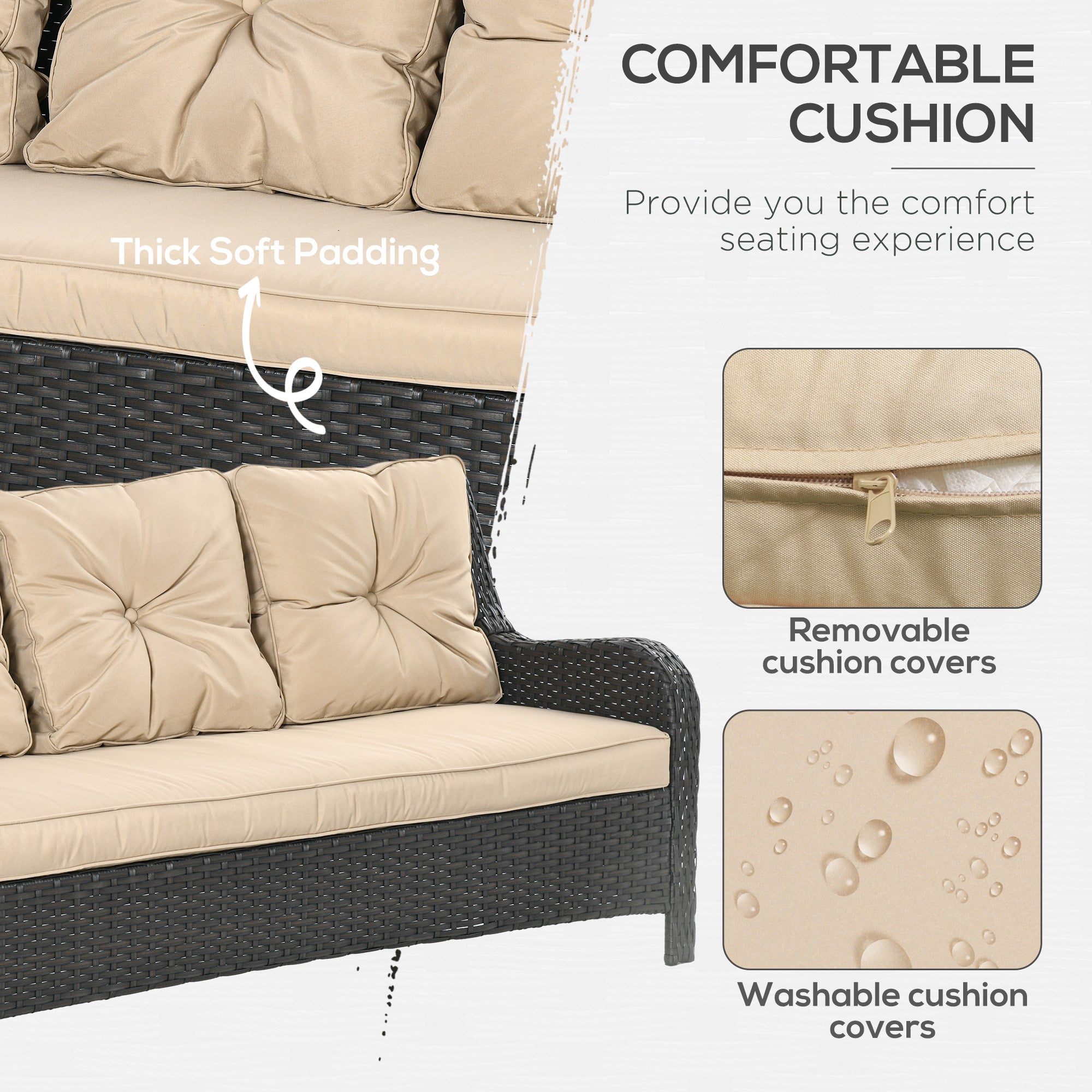 3-Seat Outdoor Rattan Sofa with Cushions