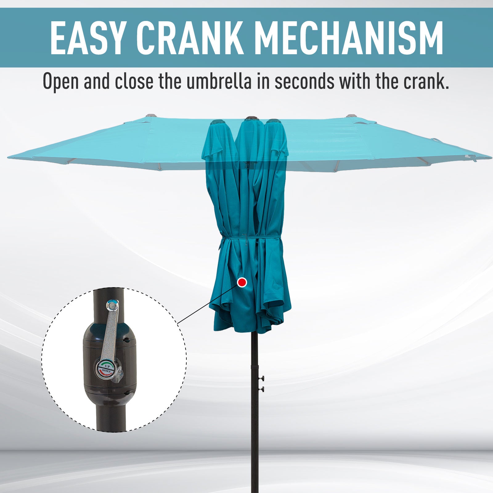 15ft Double-Sided Market Umbrella – Extra-Large Outdoor Patio Umbrella with Crank Lift – UV-Resistant Fabric for Poolside, Garden, or Deck