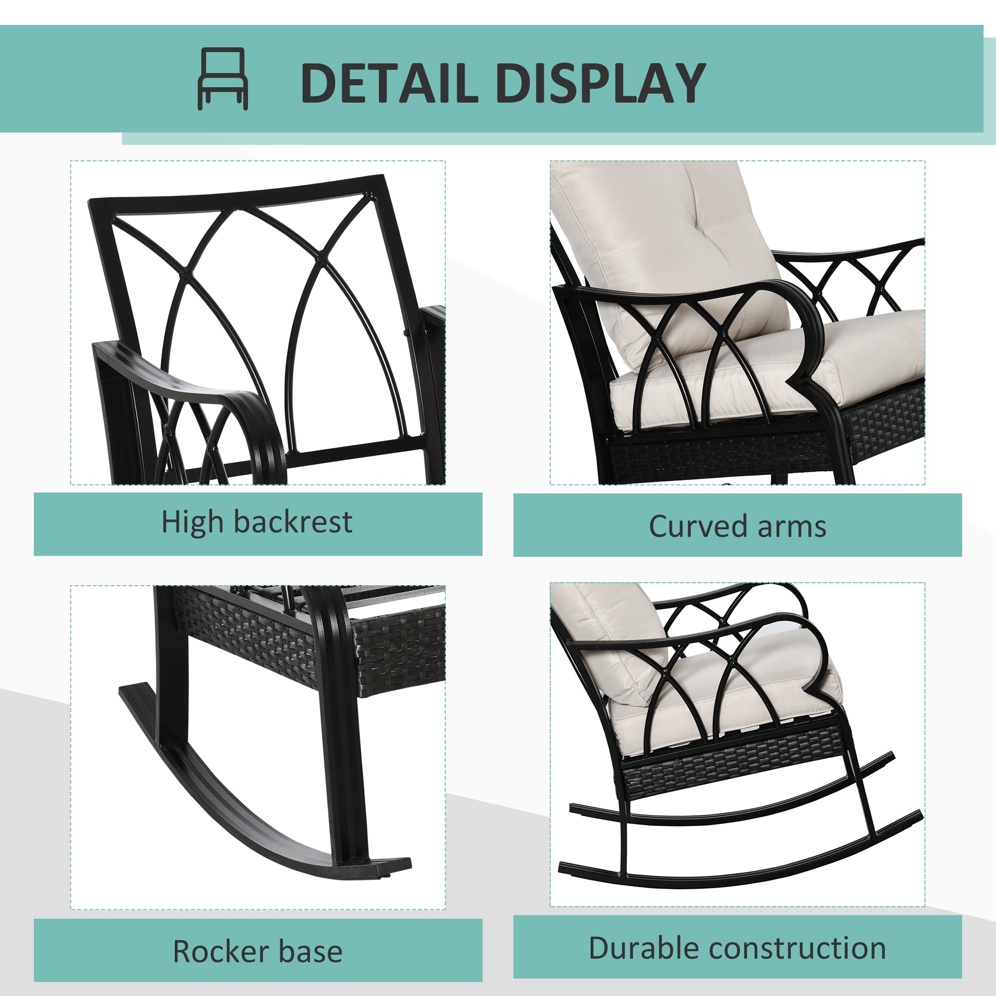 Outdoor Wicker Rocking Chair – All-Weather PE Rattan Patio Rocker with Cushions – Lightweight Aluminum Frame