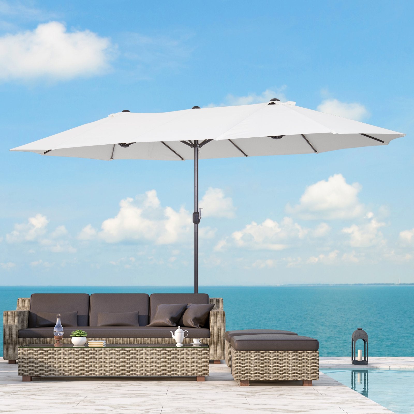 Extra Large 15 ft Patio Umbrella, Double-Sided Large Outdoor Umbrella with Crank Handle and Air Vents for Backyard, Deck, Pool