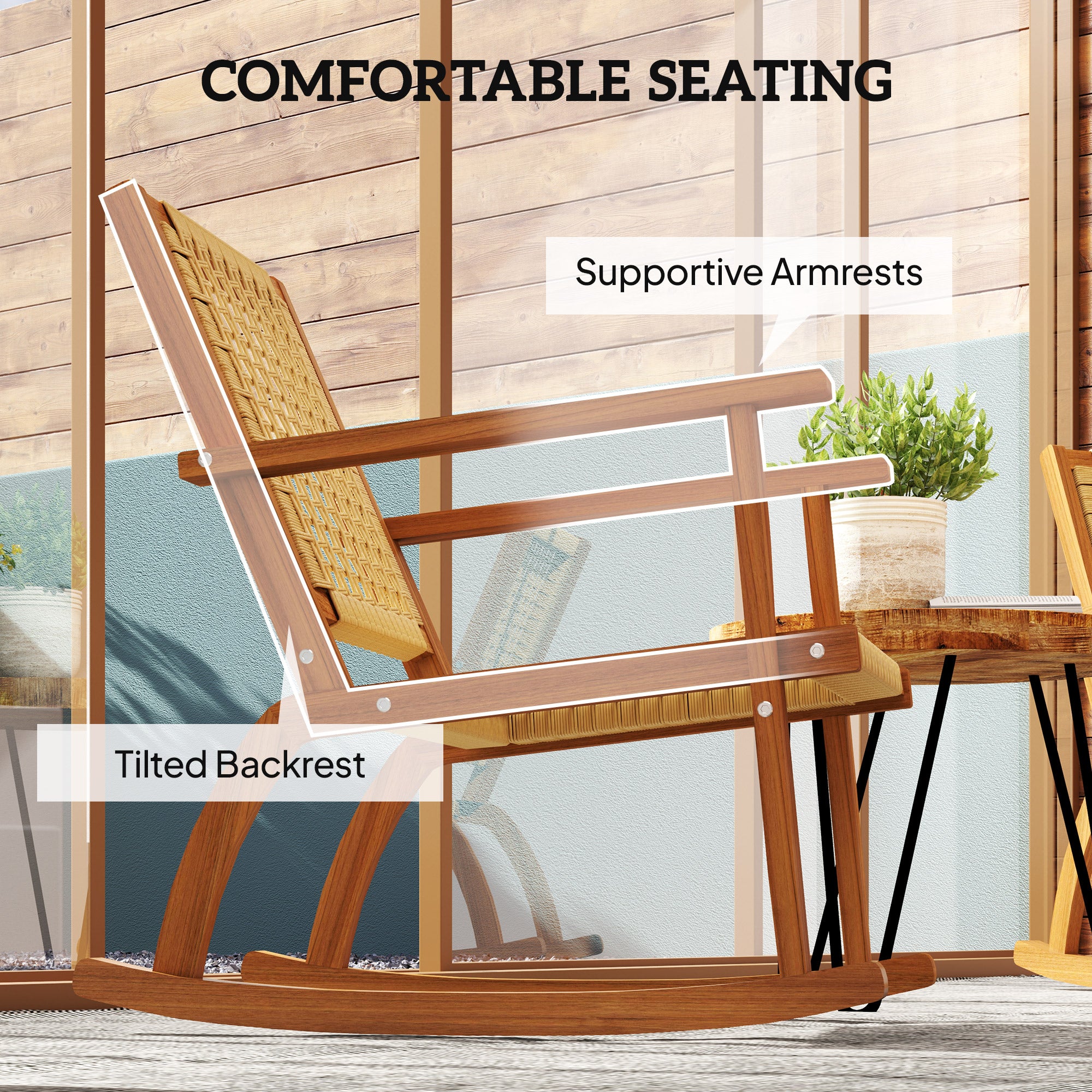 2-Piece Acacia Wood Outdoor Rocking Chair Set with Wicker Back and Seat