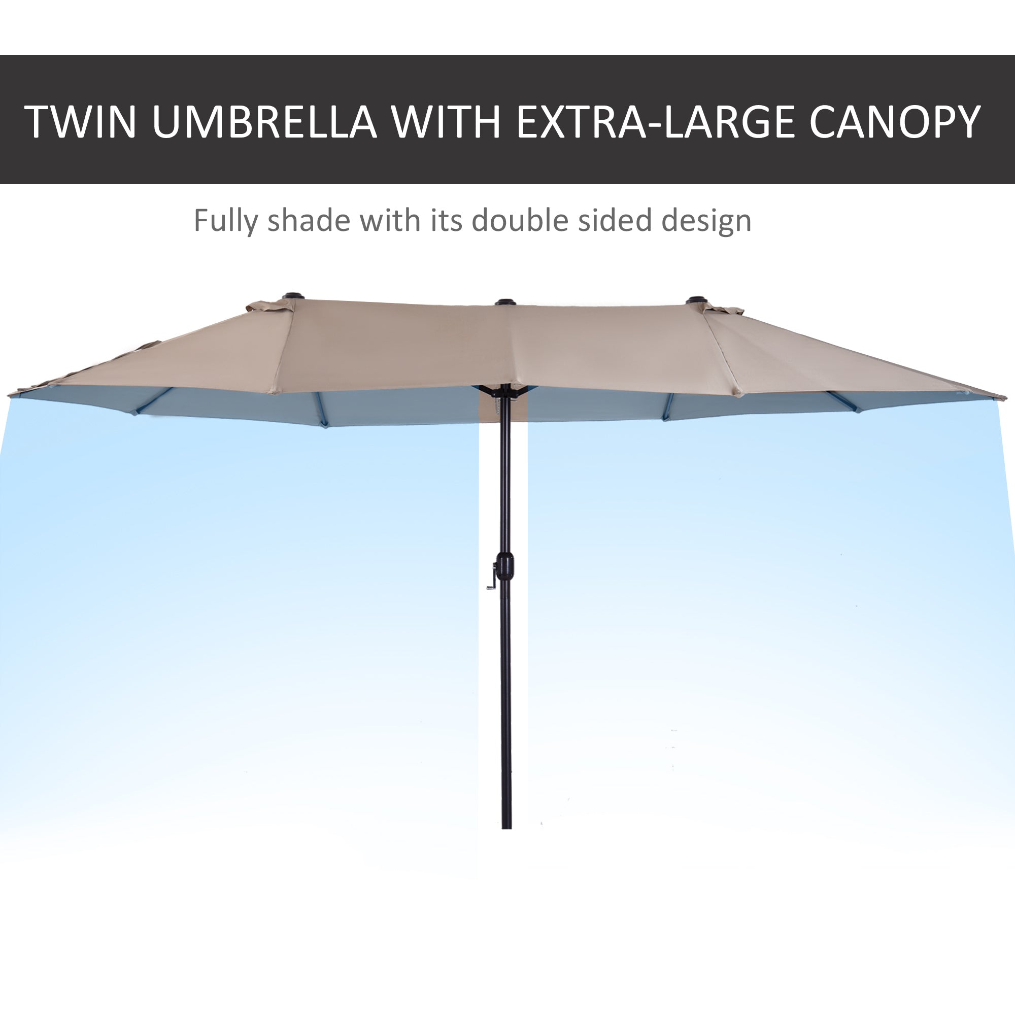 15ft Double-Sided Market Umbrella – Extra-Large Outdoor Patio Umbrella with Crank Lift – UV-Resistant Fabric for Poolside, Garden, or Deck