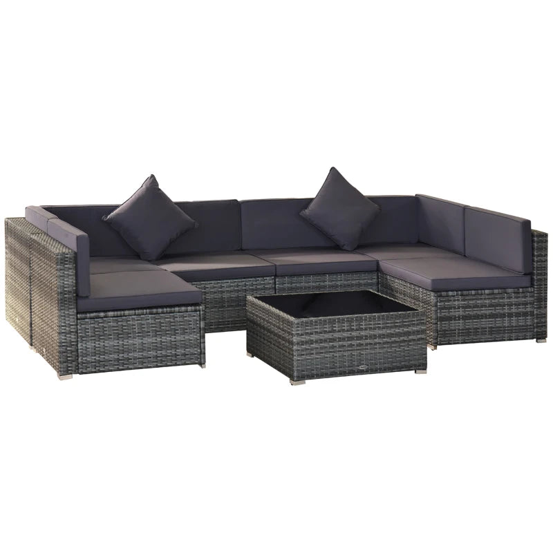 7-Piece Rattan Outdoor Sectional Sofa Set – Modular Patio Seating with Cushions & Glass Coffee Table
