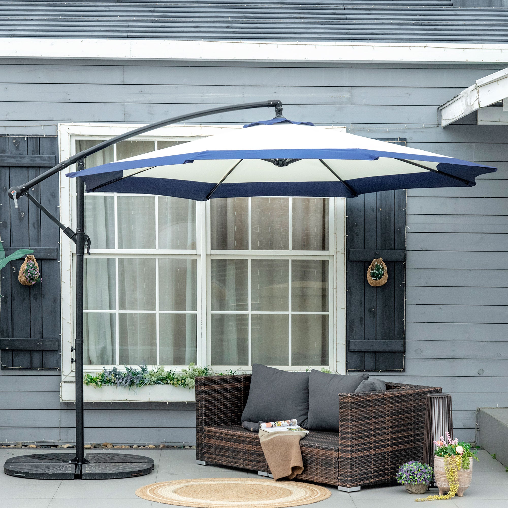 16.25' Cantilever Patio Umbrella with Cross Base – Outdoor Offset Umbrella for Deck, Pool, or Garden – UV-Resistant Shade Canopy