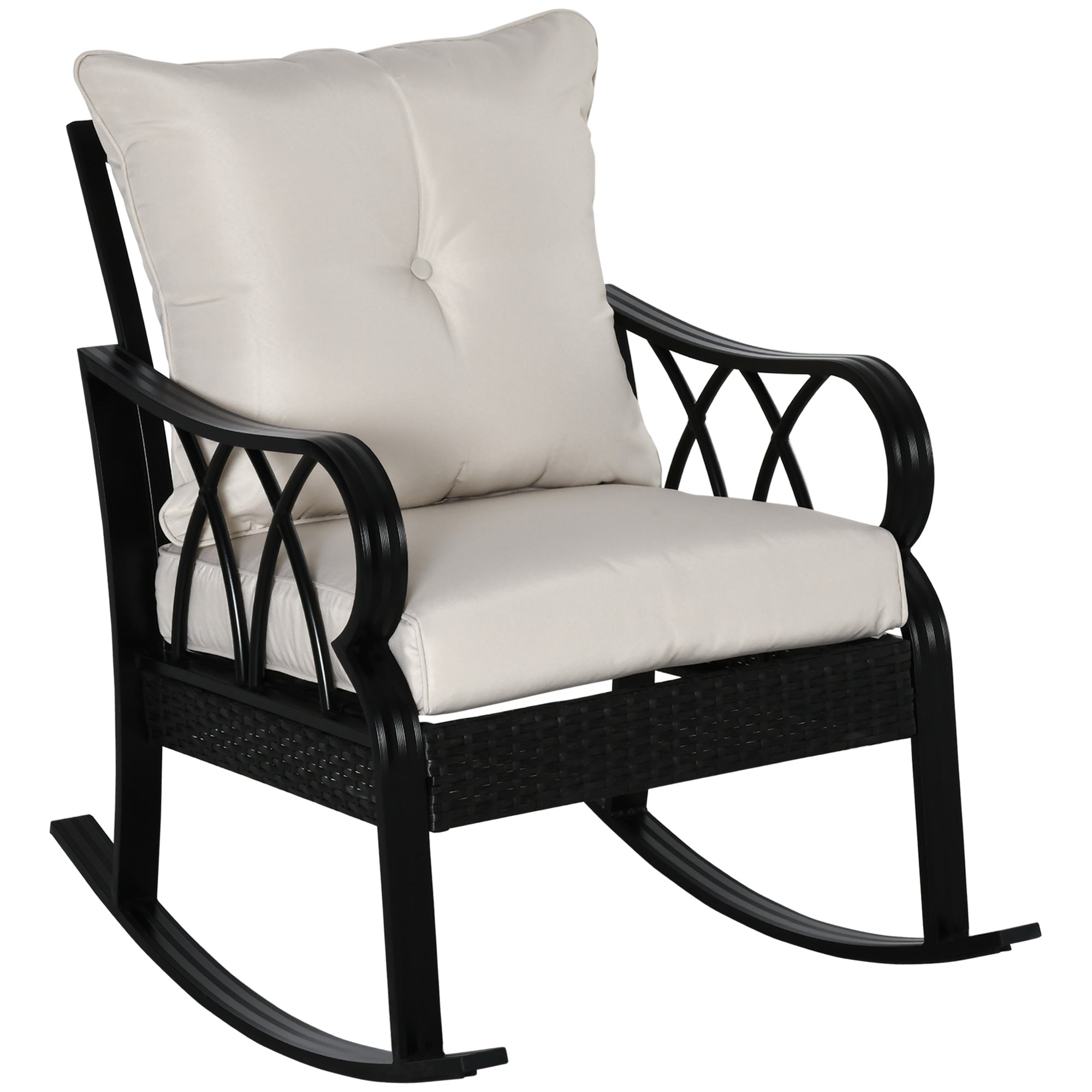 Outdoor Wicker Rocking Chair – All-Weather PE Rattan Patio Rocker with Cushions – Lightweight Aluminum Frame