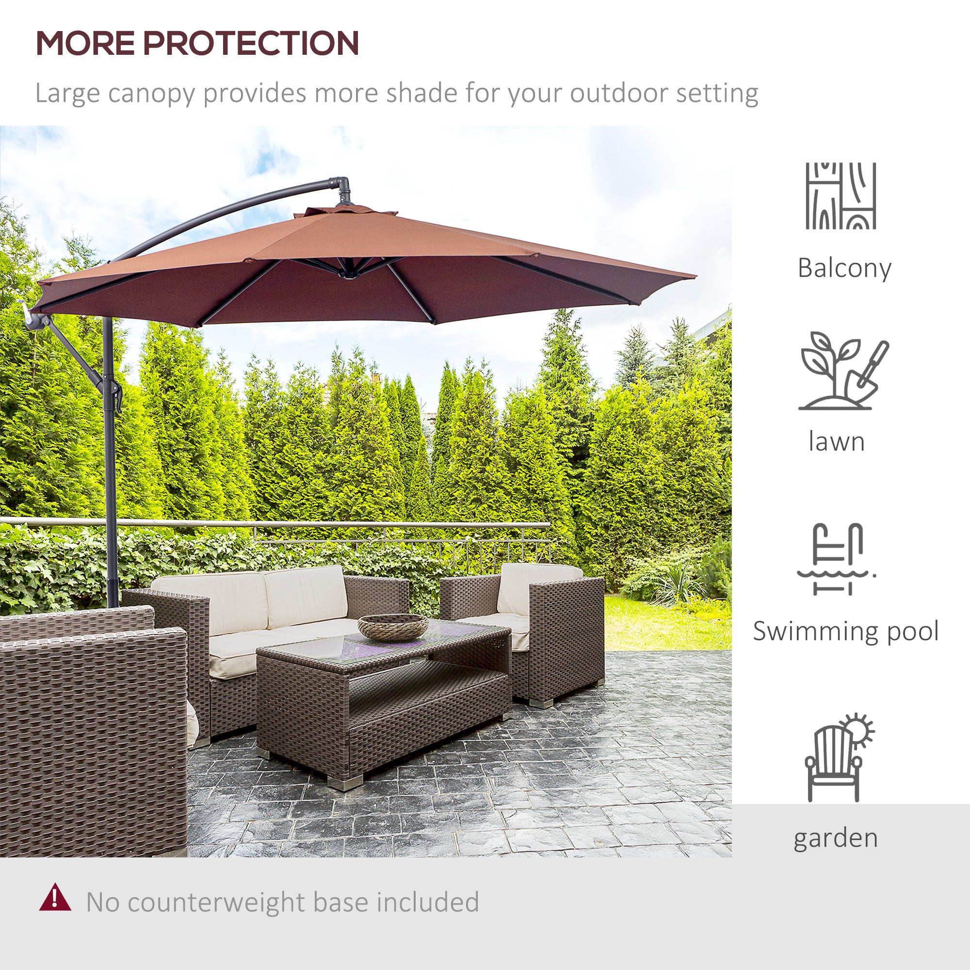 10ft Cantilever Patio Umbrella with 360° Rotation – UV & Water-Resistant Offset Umbrella with Base